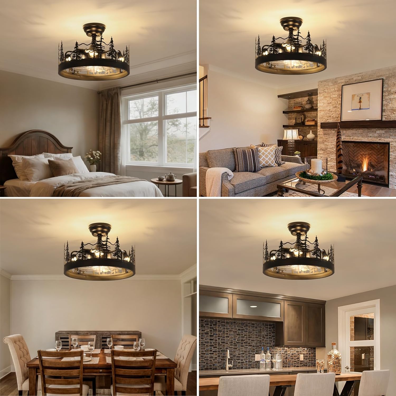 Rustic Ceiling Fan with Light and Remote, Farmhouse Black Ceiling Fan with Bear and Deer Design, Height Adjustable Deer Antler Fan, Country Style Ceiling Fans for Living Room, Bedroom, Hallway