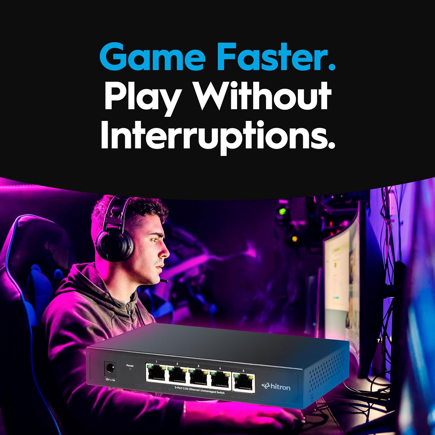 Hitron 5-Port 2.5G Multi-Gig Ethernet Switch (APEX2005), Unmanaged, Fanless Metal Housing, Silent Operation, Ideal for WiFi 6, Gaming, Streaming & Home Office Networks