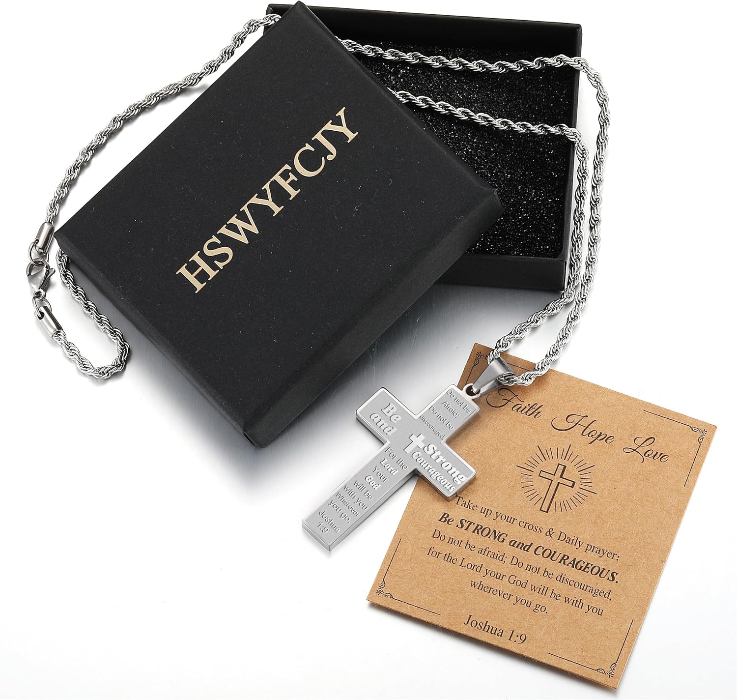 Bible Verse Cross Necklace for Men, Pendant Rope Chain for Baptism, Confirmation, First Holy Communion, Christening - Christian Gift for Father's Day - Image 3