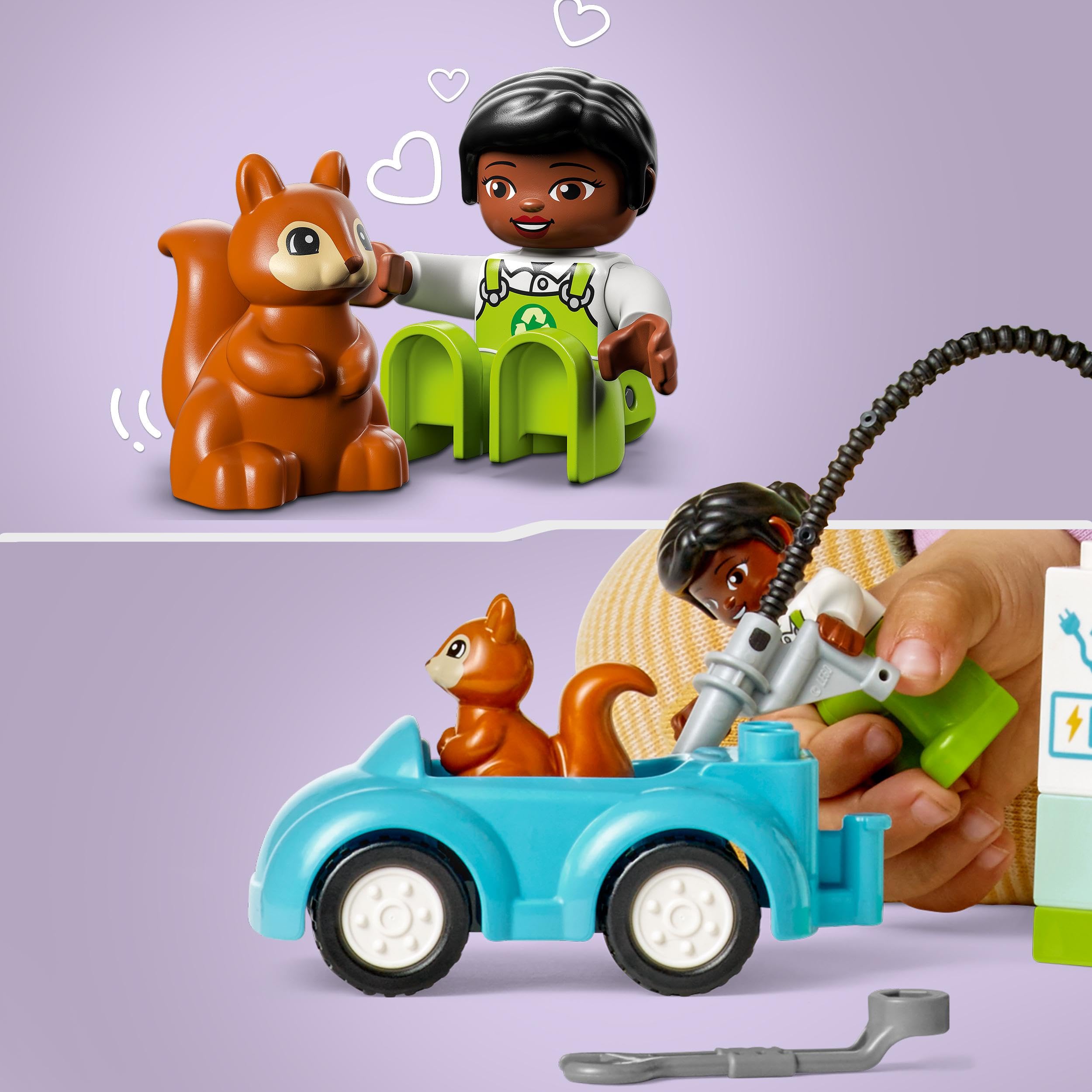 LEGO DUPLO Kasabası Rüzgar Türbini ve Elektrikli Araba 10985, 2 Yaş ve Üzeri Çocuklar için Sürdürülebilir Yaşam Oyuncak Yapım Seti (16 Parça)