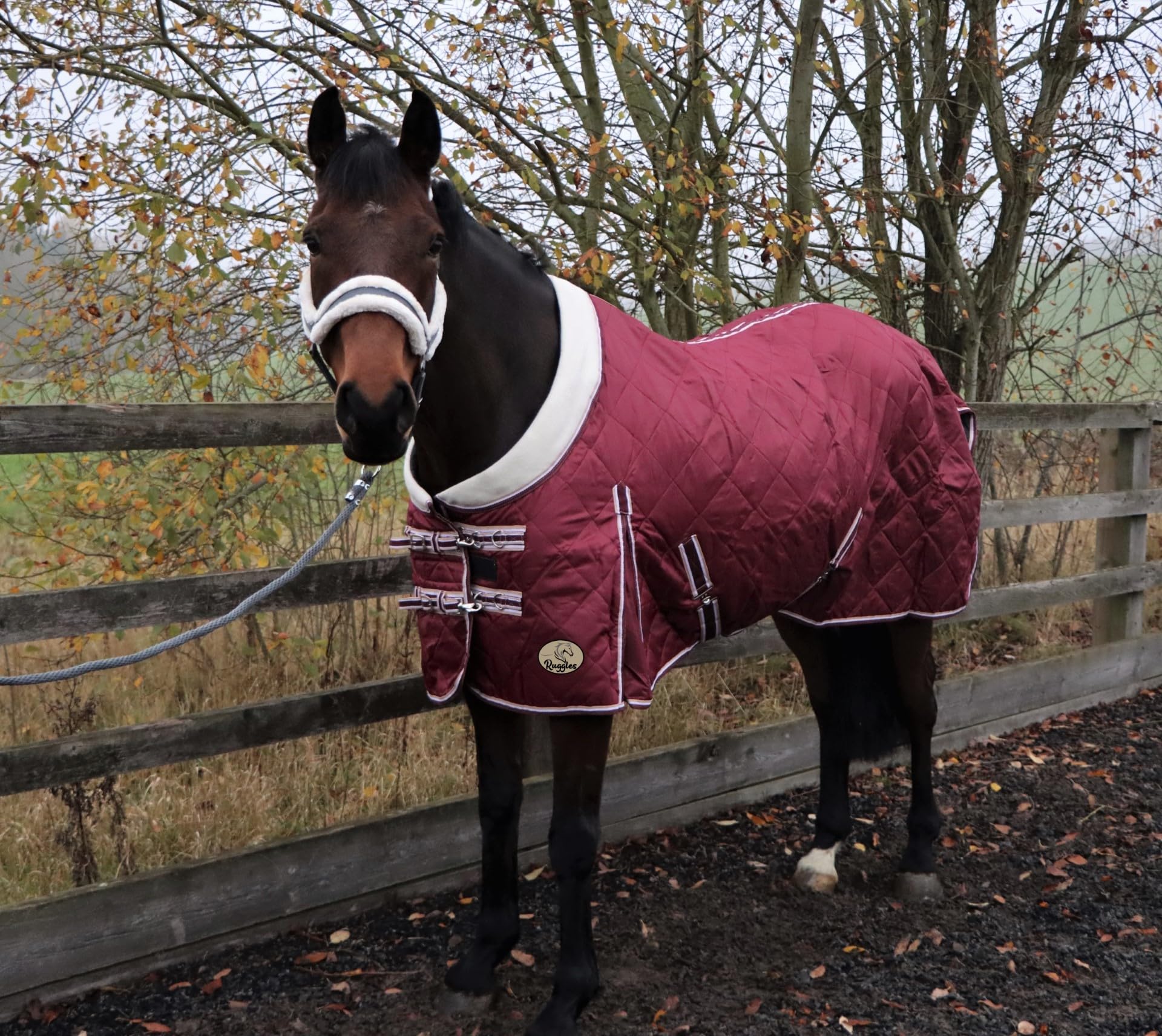 Ruggles 50g Lightweight Stable Rug With Fleece Collar | Smart Versatile Rug Perfect for Warmer Days or as an Under Layer in Colder Weather (Burgundy, 6' 6") — image 1