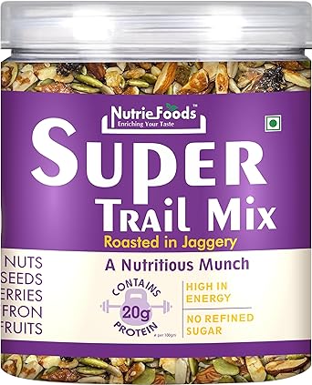 Nutriefoods Super Trail Mix (Mixed Dry Fruits), Roasted in Jaggery and Saffron with Blend of Berries, Dried Fruits, Seeds and Nuts (250gm) - image, photos
