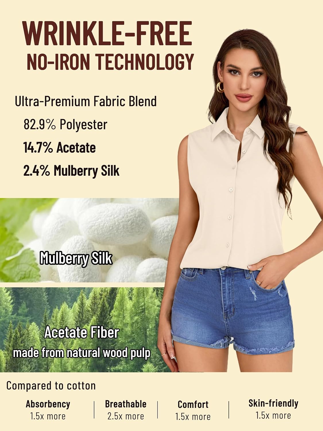 COUXILY Wrinkle-Free & Non-Iron Women's Sleeveless Button Down Shirts Blouses with Mulberry Silk Tank Casual Work Tops - Image 2