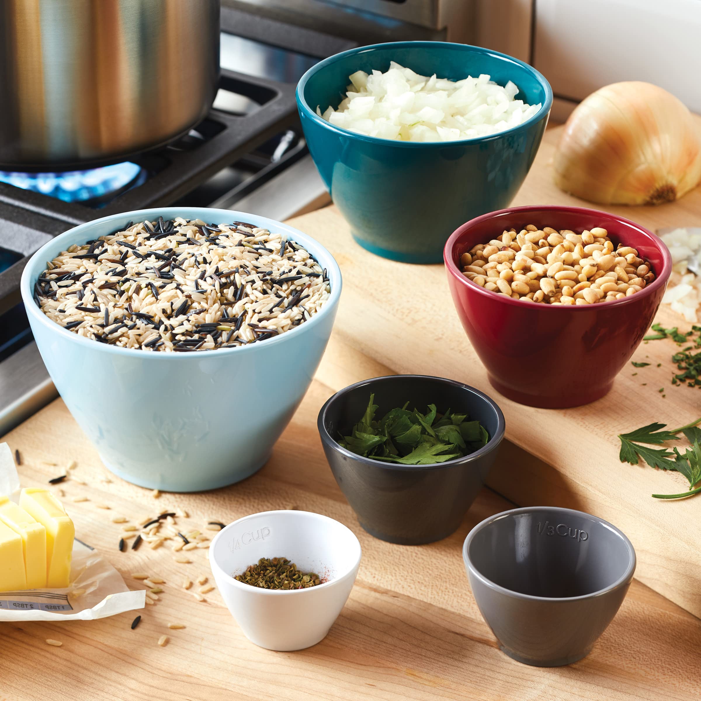 Rachael Ray Tools and Gadgets Messbecher-Set, stapelbar, verschiedene Farben, 6-teilig