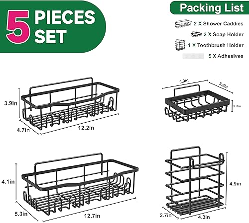 Miniatura 5 de SC02 - Paquete de 5 organizadores de baño de acero inoxidable a prueba de óxido con gran capacidad, sin estantes de perforación, organizador de