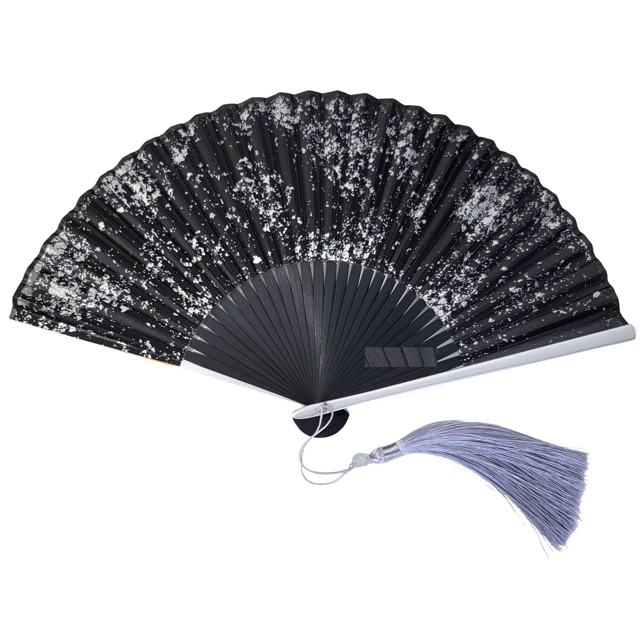 GFM® Bamboo Silk Handheld Folding Hand Fan for Summer, Wedding, Party Favour -Silver Splash-(MR-E) (FLSLK-F25-01-CH) — image 1