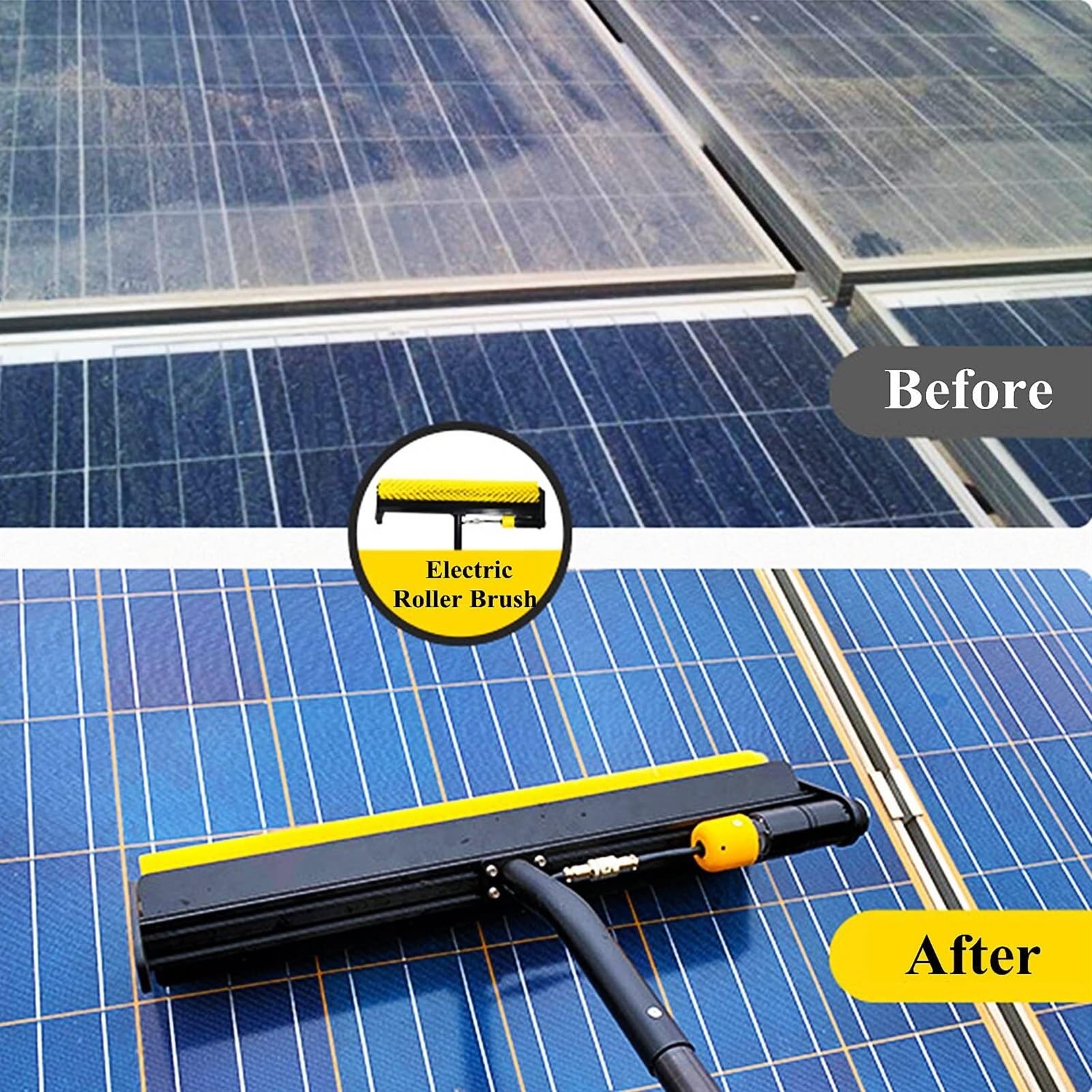 Cepillo telescópico con Suministro de Agua - Pértiga eléctrica para Limpieza de Ventanas | Limpiador Extensible a batería para techos de invernaderos, Paneles fotovoltaic