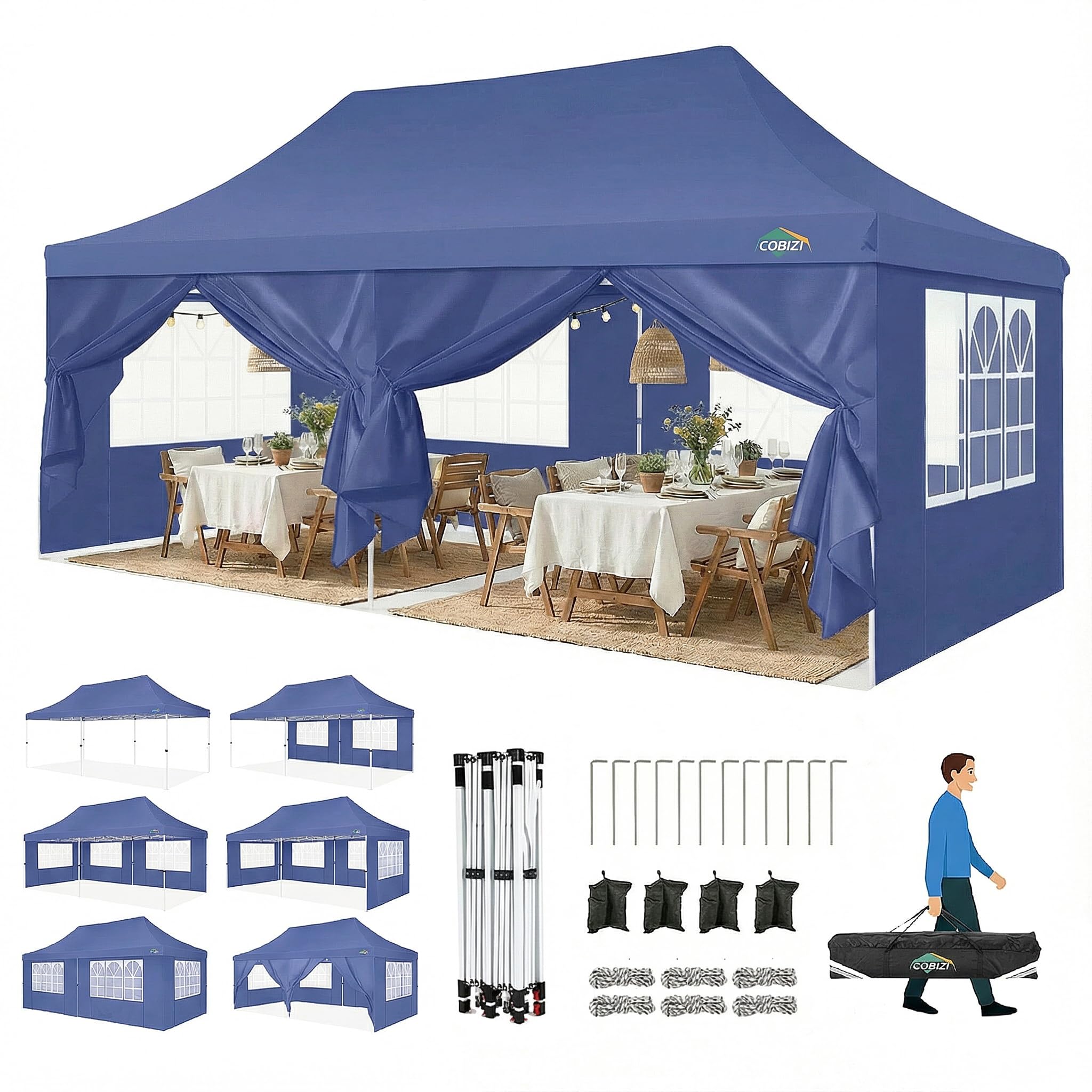 TOOLUCK Barnum - Gazebo pieghevole, 3 x 6 m, 3 x 6 cm, impermeabile, professionale, tenda di ricezione con 6 pareti laterali, gazebo per raggi UV, 50 +