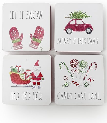 Miniatura 3 de Rae Dunn Juego de 4 posavasos de Navidad, resistentes al calor, para tazas, vasos para beber, mesa auxiliar, decoración de Navidad para interiores,