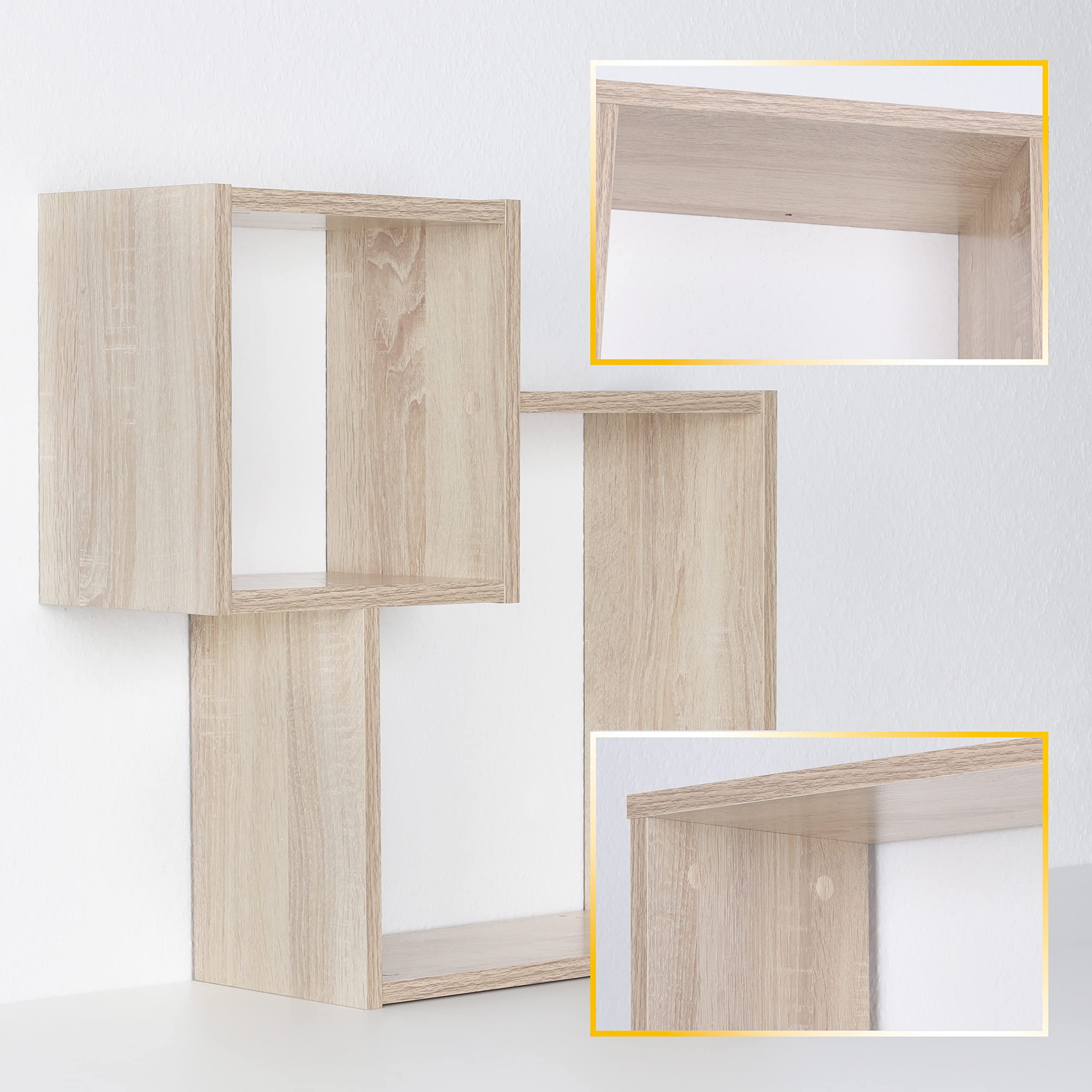 RICOO Wandregal – 58x44x18 Cm In Sonoma Eiche Matt | Würfelregal Mit 2 Fächern | Als Bücherregal, Deko-Board Oder Küchenregal