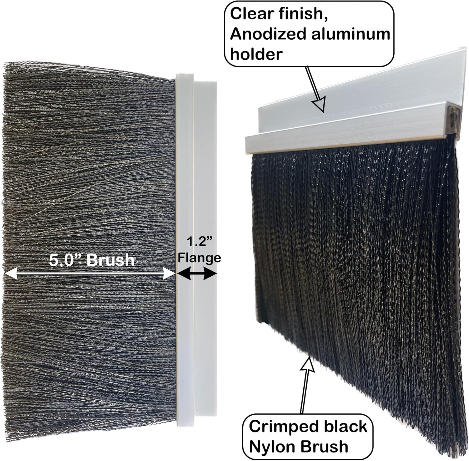 JaCor Heavy-Duty 5 in. Nylon Brush Seal Weatherproofing, 5.0 in. Brush Seal x 1.2 in. Straight Holder x 8 ft Long