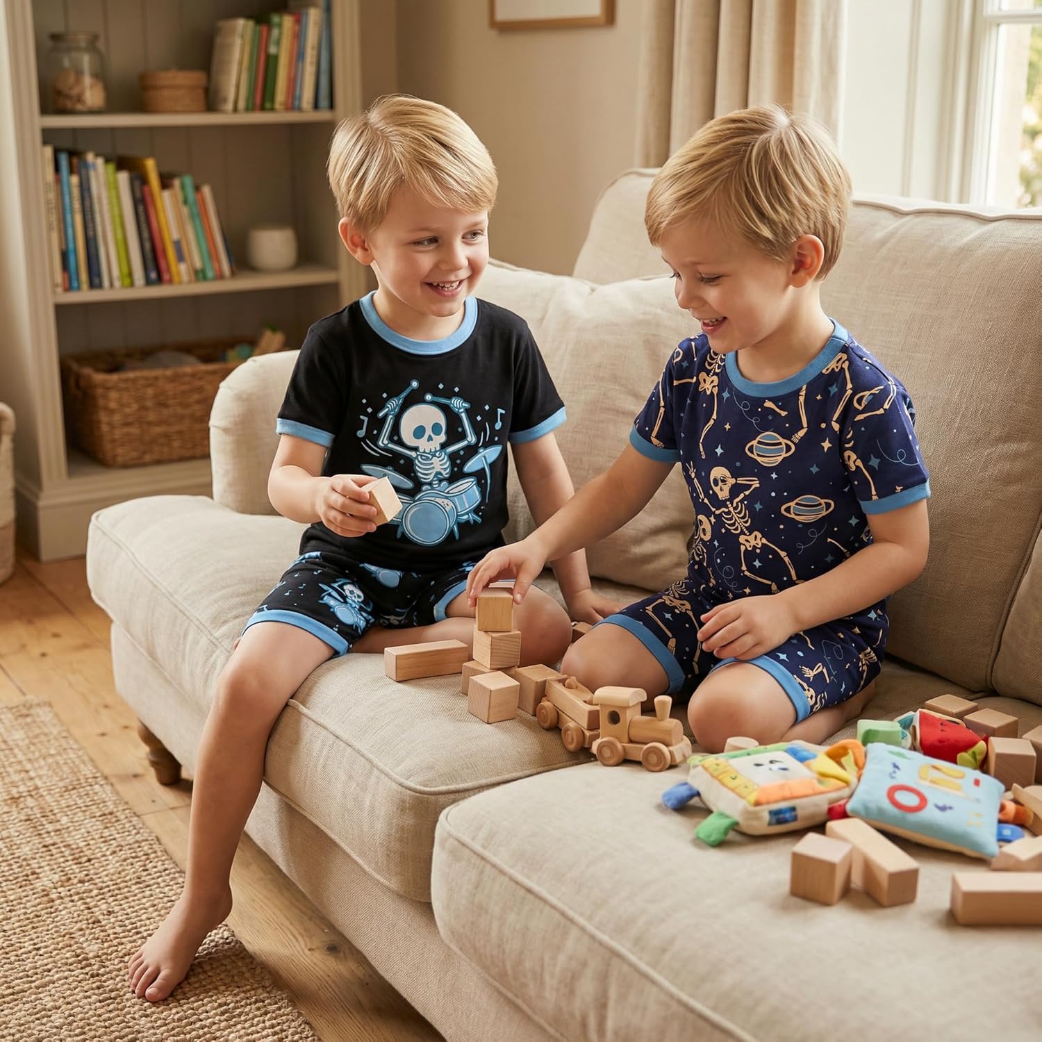 DAUGHTER QUEEN Boys Pajamas 4 Pieces Short Set 100% Cotton Sleepwear Size 18 Months-12 Years
