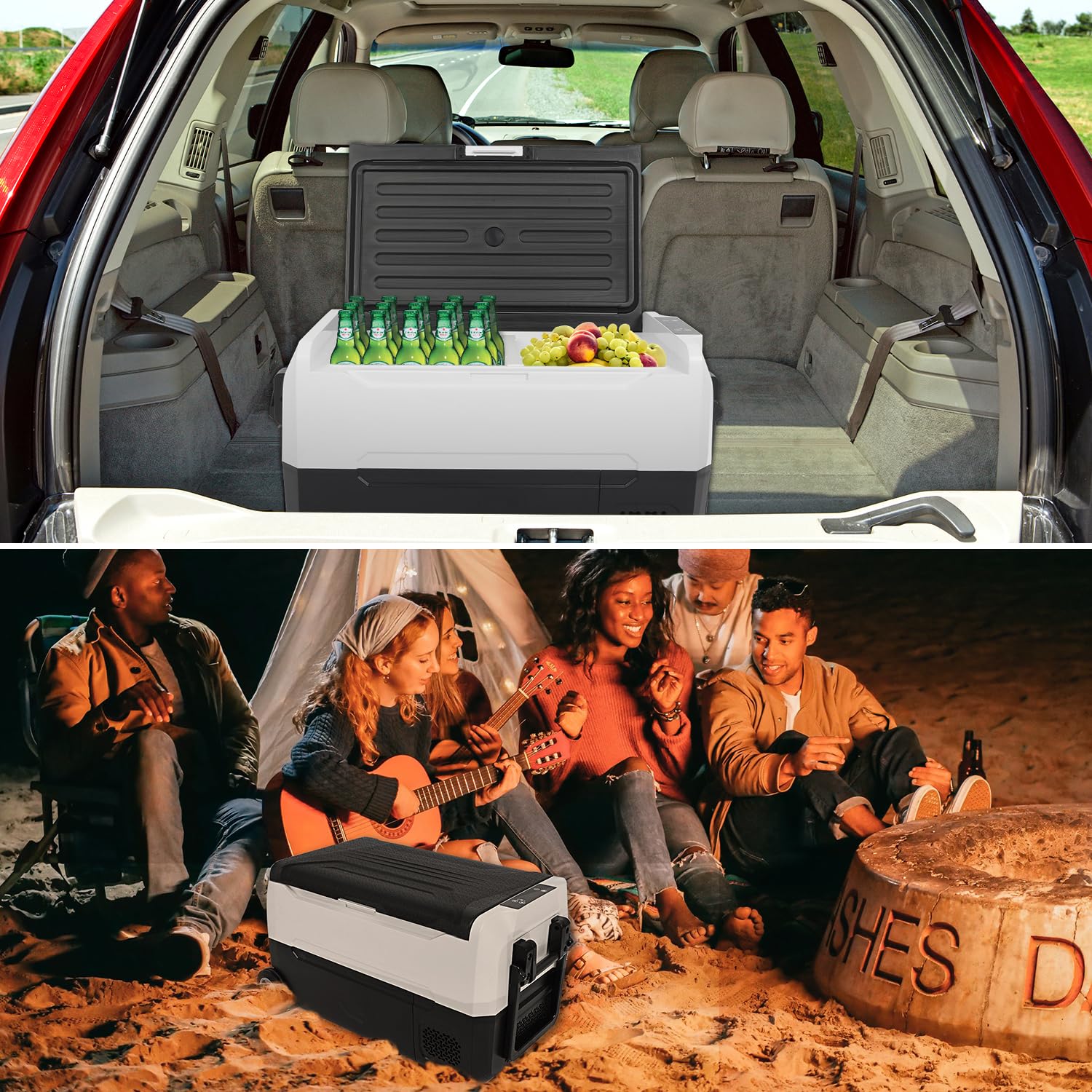 Fullwatt Kompressor Kühlbox 35L mit Rollen, Kühlung bis -20° C, Kühlschrank Elektrisch 12V 24V 220V-240V Anti-Schütteln,Gefrierbox für Camping Auto,LKW, Boot, Reisemobil, Steckdose,Tragbar