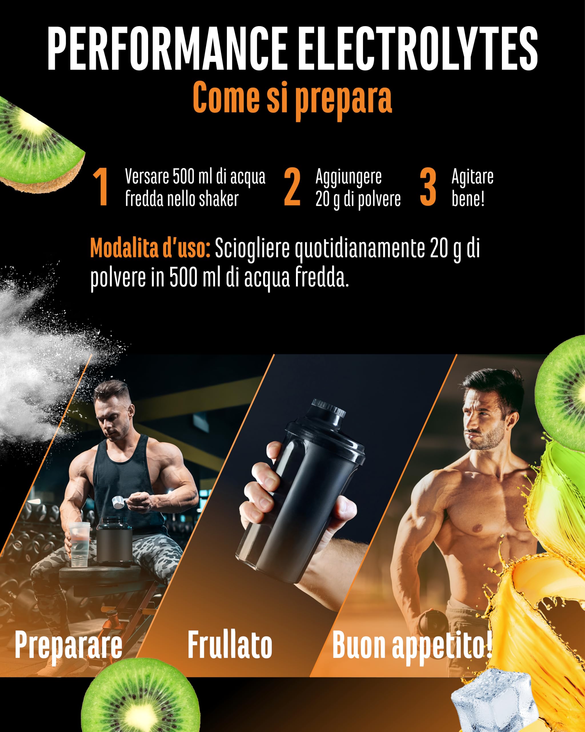 Performance Electrolytes - 400 g (20 Porzioni) - Advanced Hydration Matrix con Sodio, Potassio, Magnesio, Calcio e Cloruro - con Citrullina e Taurina - Senza Zucchero - Vegano - Gusto Arancia Lime