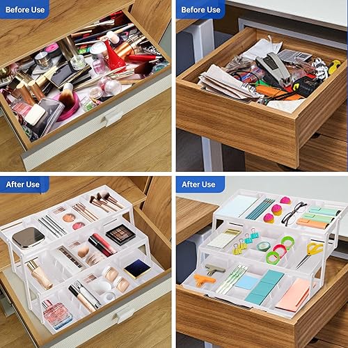Miniatura 6 de Organizador de cajones inteligente de varios niveles, organizador de cajones de basura plegable ajustable para cocina, baño, oficina y dormitorio,