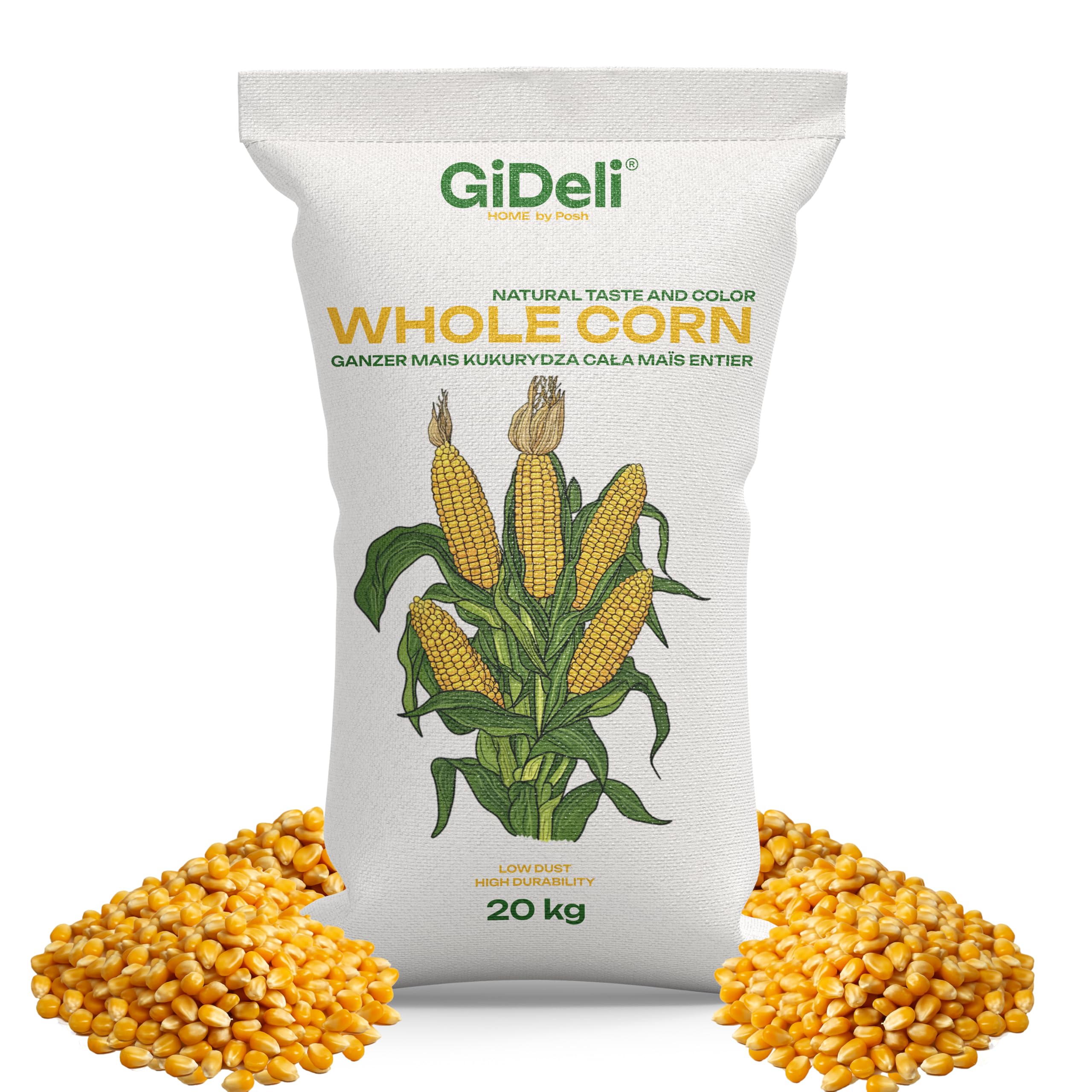 GiDeli Maïs jaune 20 kg – Grains de maïs entiers de qualité alimentaire – Nourriture pour poules, canards, chevaux et pigeons