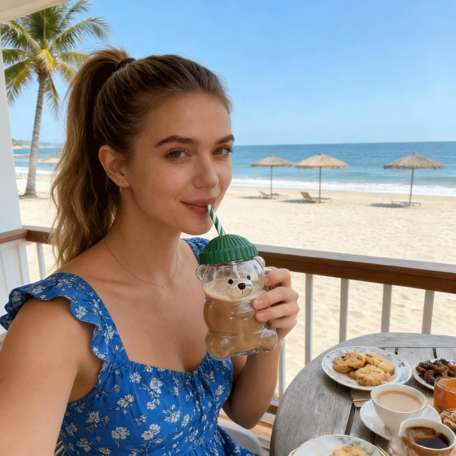 20oz Bear Glass Cup with Straws and Lids, High Borosilicate Teddy Bear Coffee Mug for All Beverages, Perfect Valentine's Day & Holiday Gifts (1) - Image 5