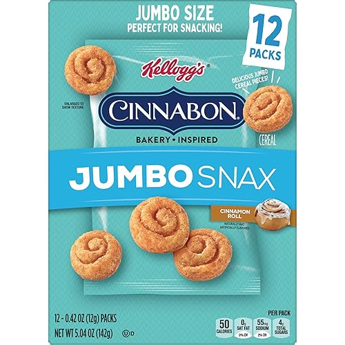 Miniatura 7 de Kellogg's Cinnabon Jumbo Snax, rollo de canela, aperitivos de cereales inspirados en la pastelería, 20.2 onzas, 4 unidades