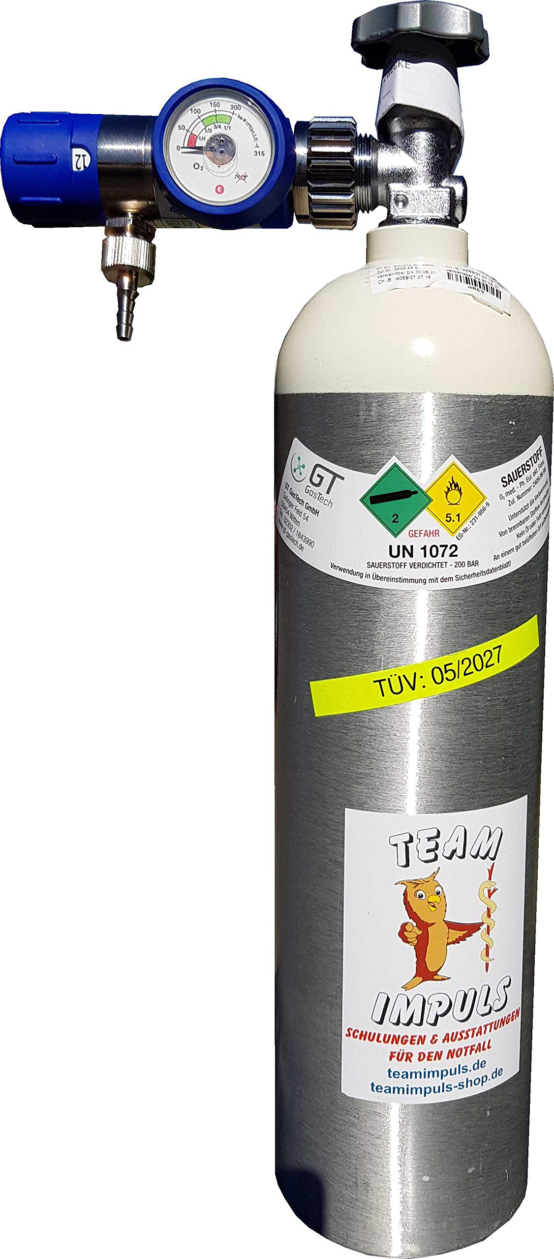 Sauerstofftasche aus Plane mit 1,8 Liter Sauerstoffflasche und regelbarem Druckminderer 0-25 l/min