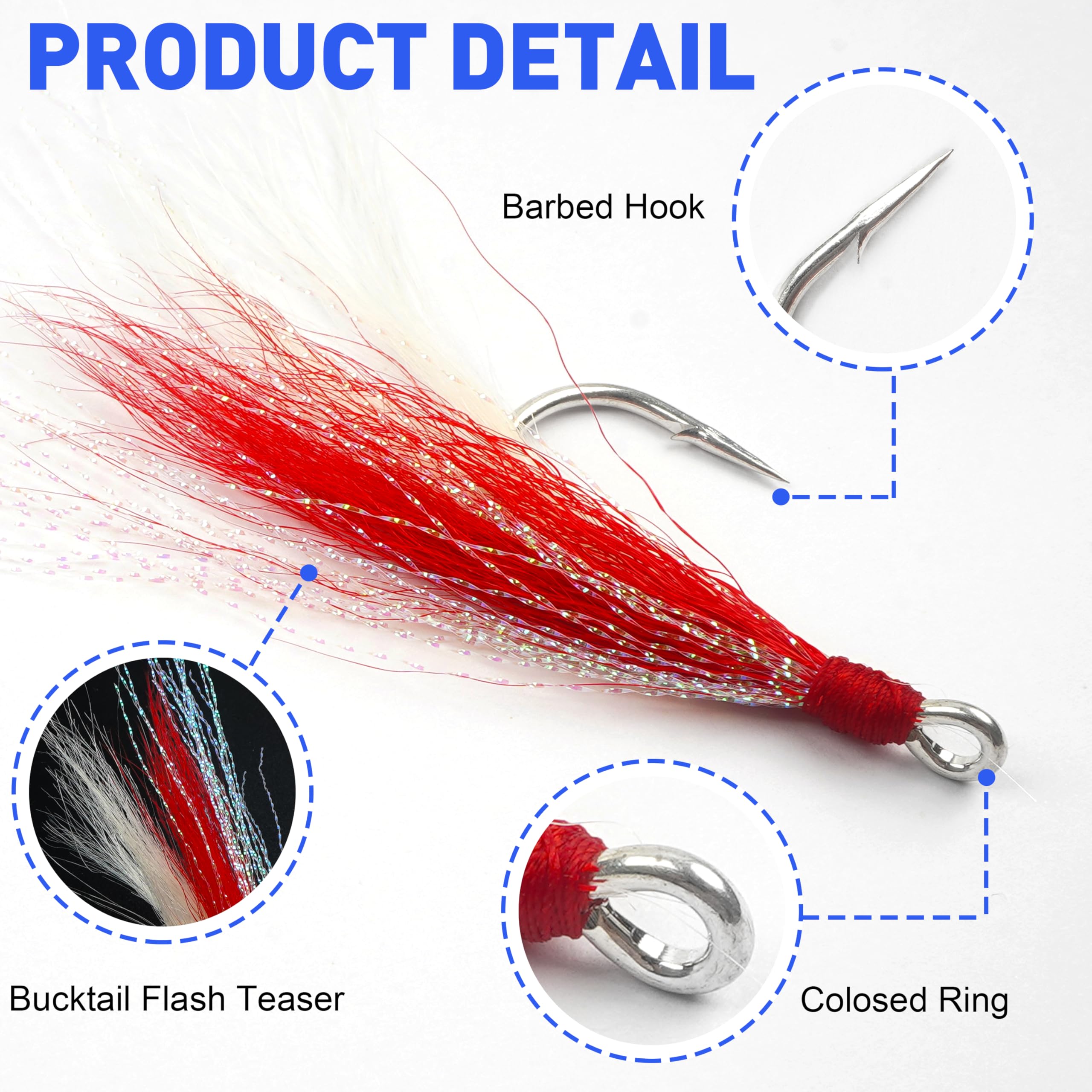 Bucktail Teaser Fishing Hooks,5pcs Saltwater Ethiopia - View #2