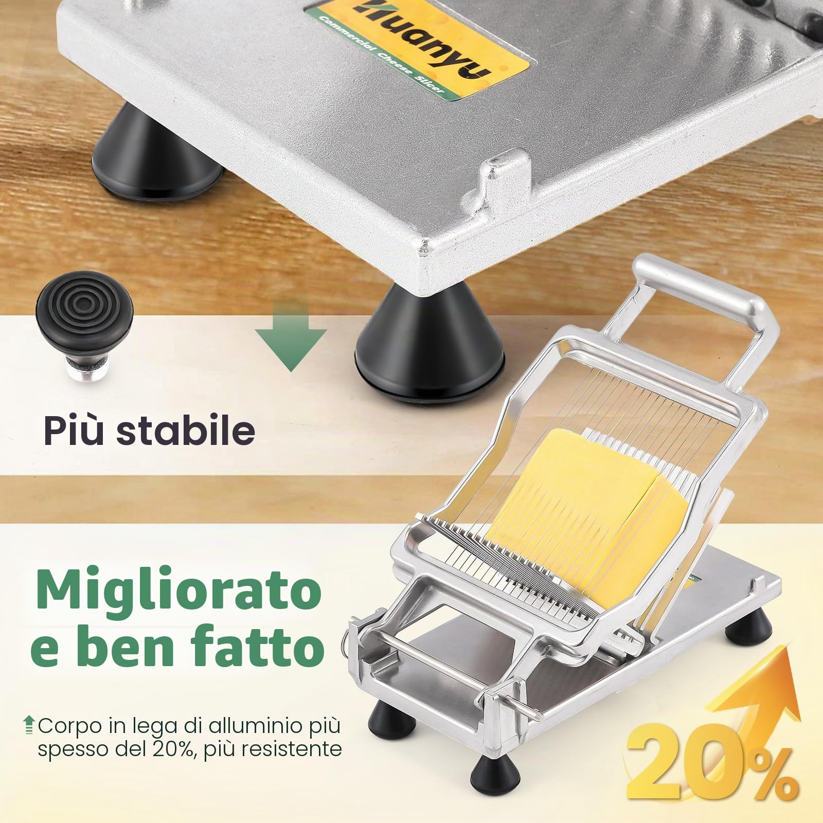 Huanyu Affettatrice commerciale con tagliere da 0,5 cm Taglierina per formaggio in acciaio inox con filo Taglierina multifunzionale per formaggio, burro e carne da pranzo