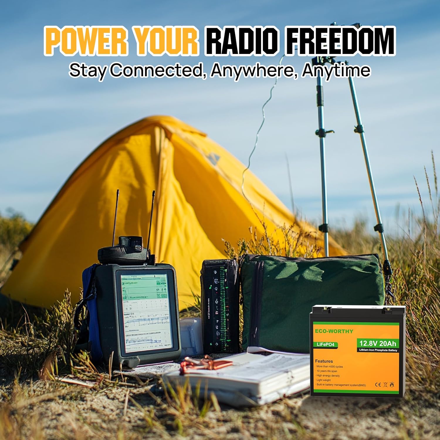 ECO-WORTHY 12V 20Ah Lithium Battery, 3000  Deep Cycle Rechargeable LiFePO4 Lithium Ion Phosphate Battery with BMS for Trolling Motor, Fish finder, Kids Scooters, Power Wheels, Outdoor Camping