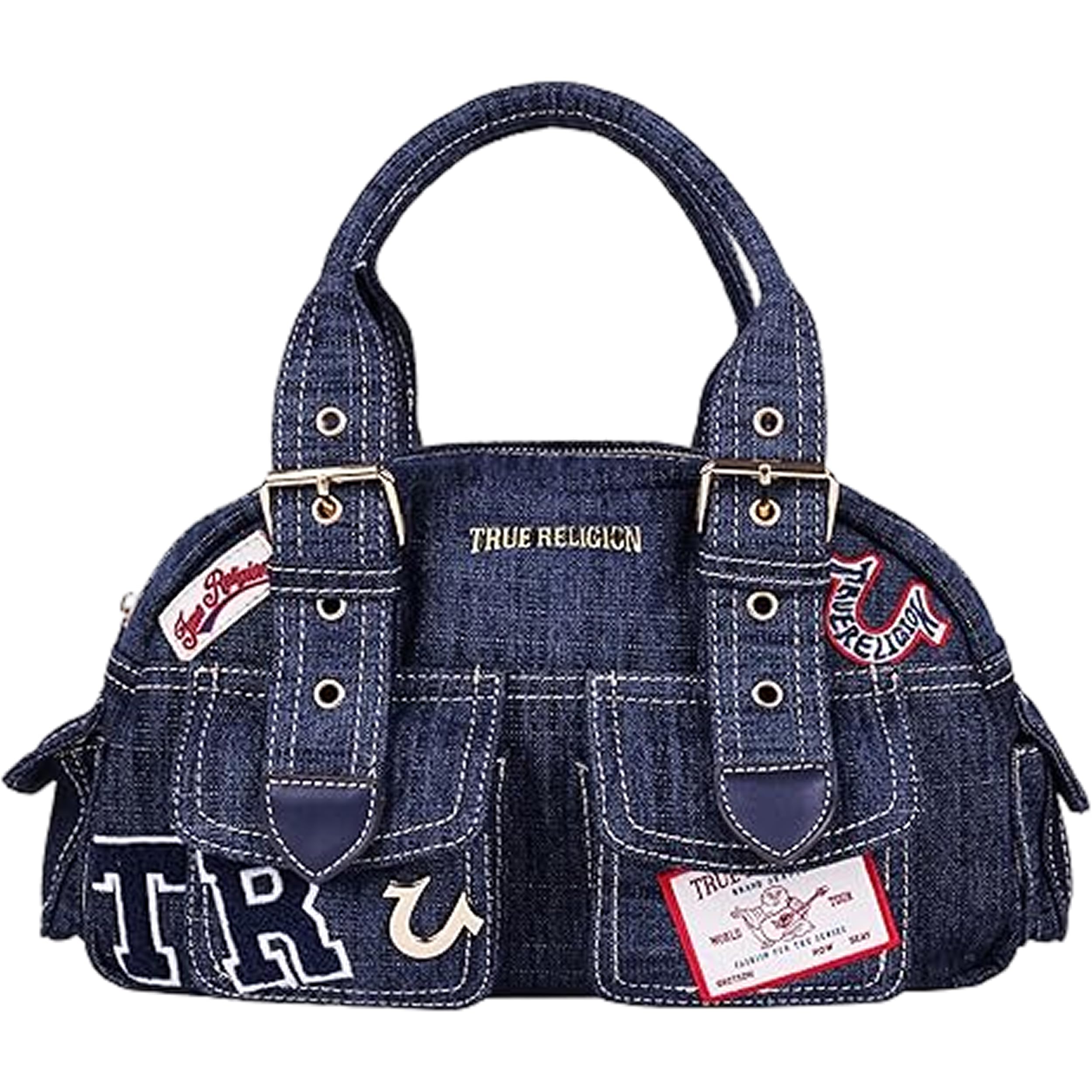 TRUE RELIGION デニム ショルダーバッグ 2way Amazon.com: True Religion Satchel Bag, Dark Denim | Multi Patch