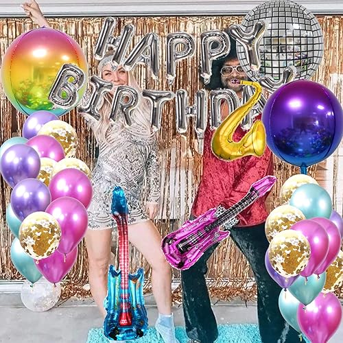 Miniatura 2 de Decoraciones de fiesta de discoteca de los años 70 con globos de látex, globos de disco de aluminio de Mylar, globos de guitarra de saxofón, globos