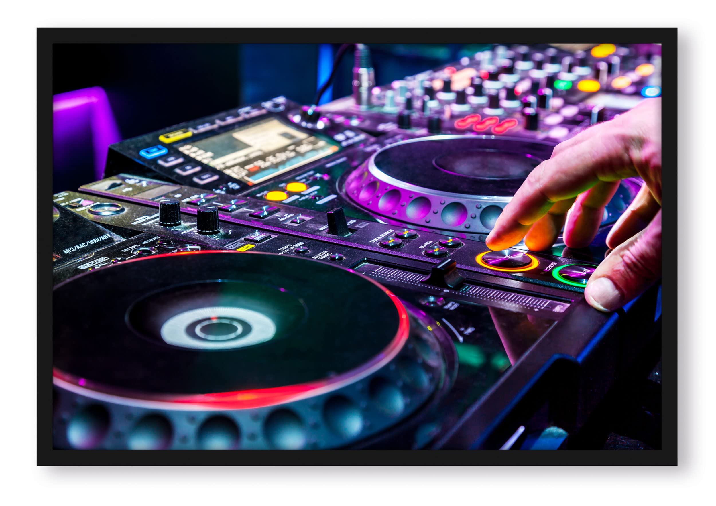 Poster moderno illuminato da DJ con cornice portafoto / Formato: 100 x 70 cm / stampa artistica incorniciata