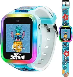 Relógio inteligente interativo infantil Disney Stitch com tela sensível ao toque, câmera, jogos, pedômetro, gravador de voz e alarme para meninos e meninas a partir de 6 anos - Pulseira azul com