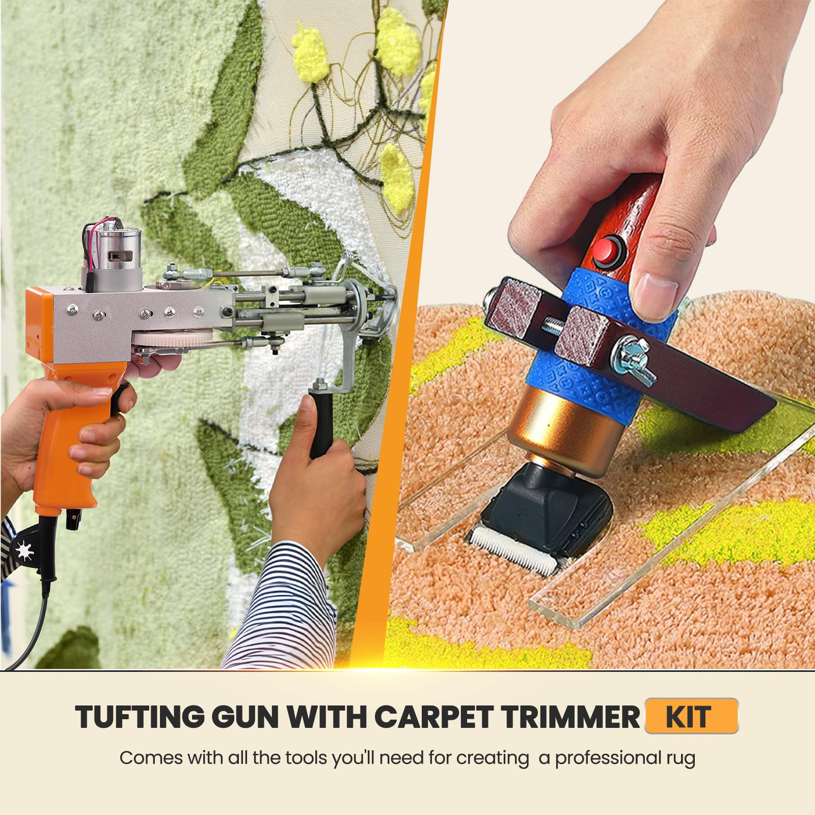 Riiai Tufting Gun Tufting Gun Starter Kit, Tufting Gun with Carpet Cutter, Carpet Making Kit, Carpet Gun Cut Pile Loop Pile, Carpet Cutter Tufting for Sculpture