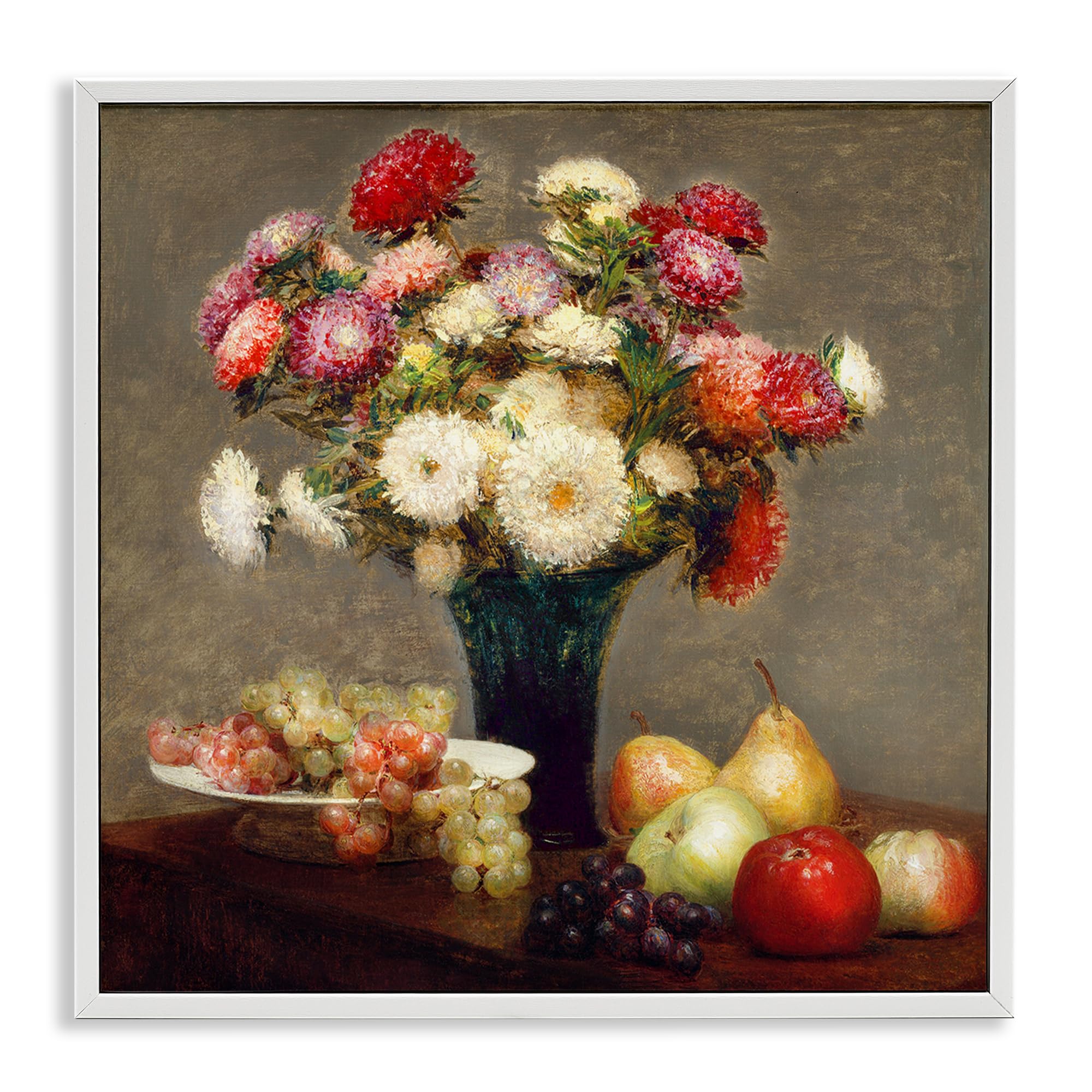 Stupell Industries Coastal White (Textured) 'Fruit & Asters Still Life', Framed Giclee Art, White, 17 X 17 Inches, Easy To Hang And Sturdy, Made In Usa, By Cad Designs