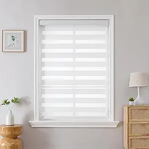 Joydeco Cordless Zebra Blinds for Windows, Dual Layer Light Control Window Blinds with Light-Proof Aluminum Cover, Free-Stop Roller Shades for Home & Office (White,22" W x 75" H)