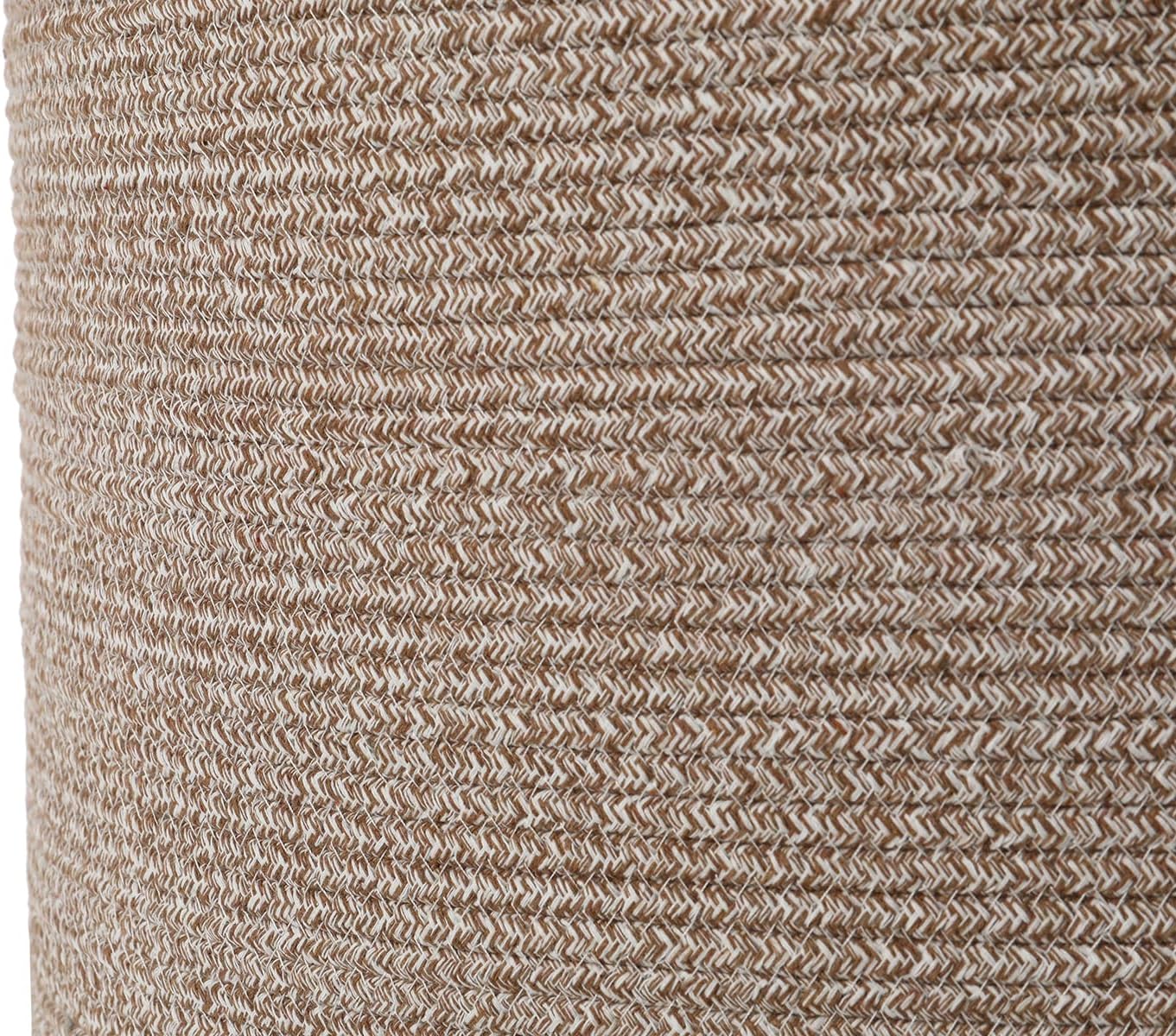 Extra Large Cotton Rope Storage Basket with Lid and Zipper, Versatile Laundry Hamper and Cloth Bin for Clothes, Towels, Blankets, Living Room Organization (All Deep Camel White Mix, 20"x15")