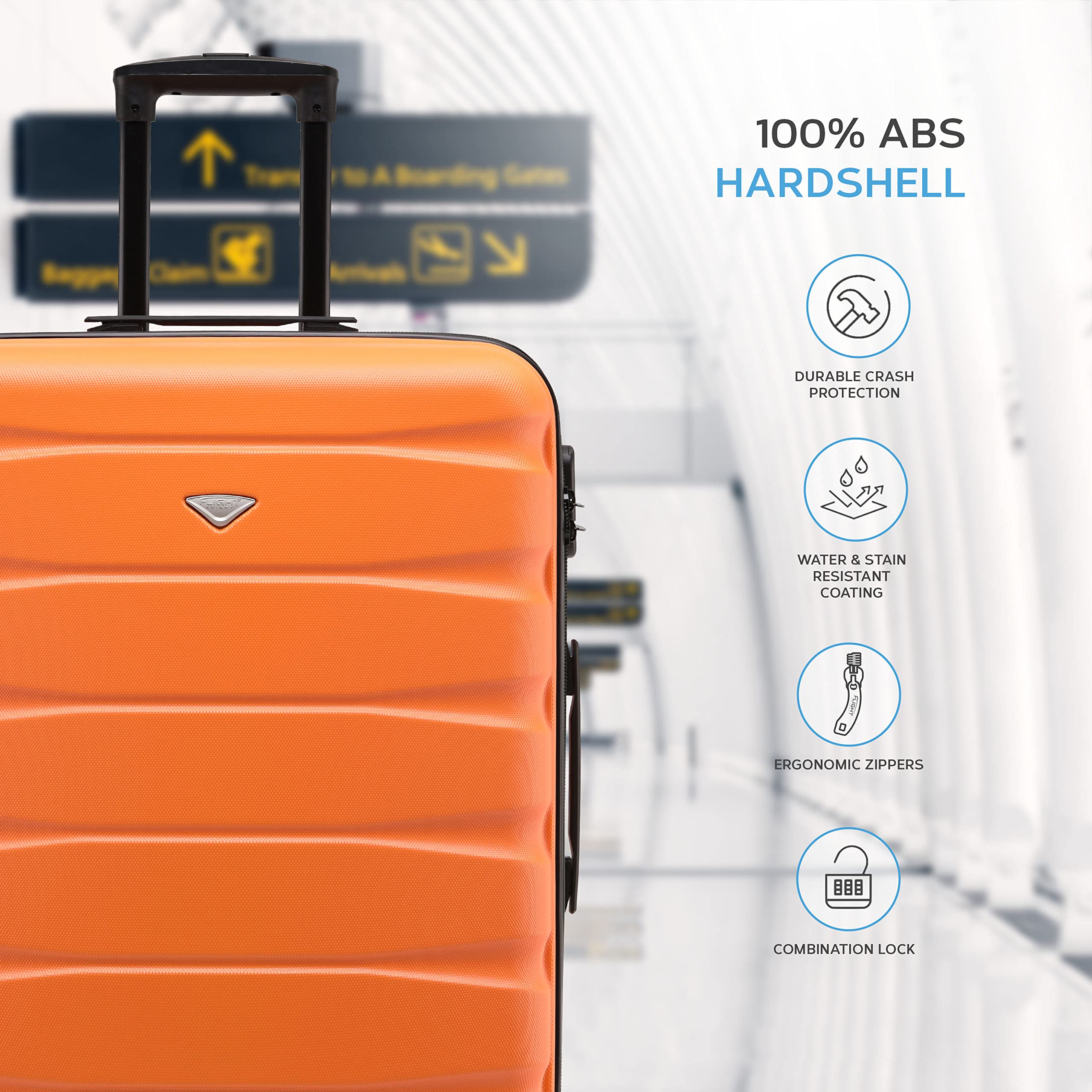 Flight Knight Lightweight 4 Wheel ABS Hard Case Medium Suitcase Approved for Over 100 Airlines Including easyJet, British Airways, Ryanair, Jet2, Emirates & Many More - Check-in Large Size 25"