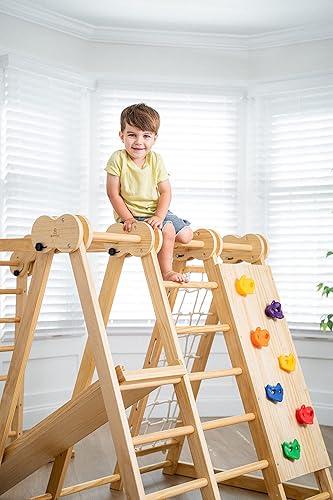 Miniatura 4 de Avenlur Chestnut 7 en 1 plegable para interiores y exteriores para niños de 2 a 6 años con tobogán, pared de escalada en roca, escalera de escalada,