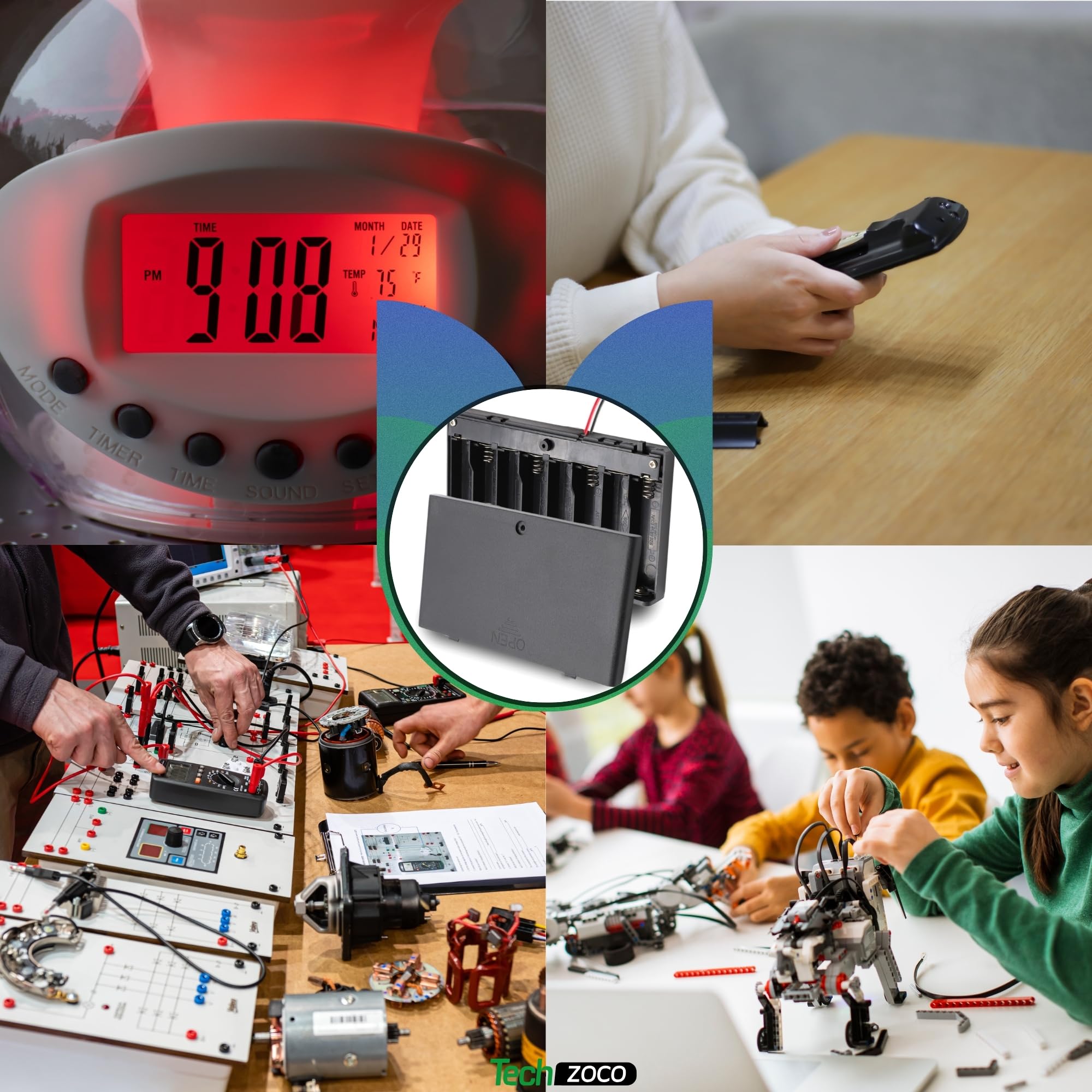 TECHZOCO Porta batterie con interruttore on/off, supporto batteria AA, scatola batteria, porta batterie, cavo da 200 mm, tensione totale: 12 V (1,5 V per batteria), adatto per 8 batterie LR6 AA (FR6,