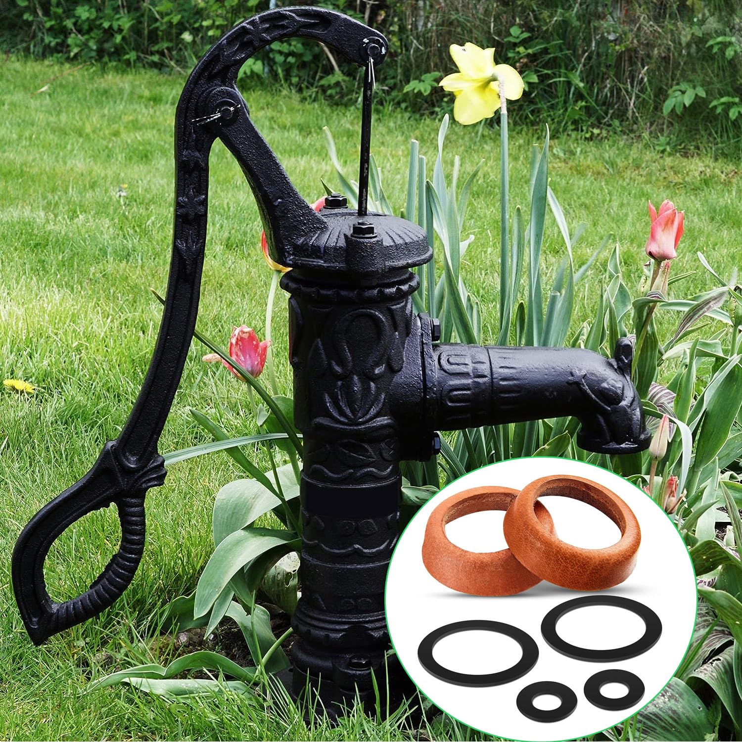 MEISO 2 Sets Leder Dichtungsset, Schwengelpumpe Dichtung für Griff Pumpe Typ 75 O Ring Dichtung und Kolbenmanschetten, für Schwengelpumpe Gartenpumpe, Brunnenpumpen, Handpumpe Ersatzteile Gewerbe, Industrie & Wissenschaft