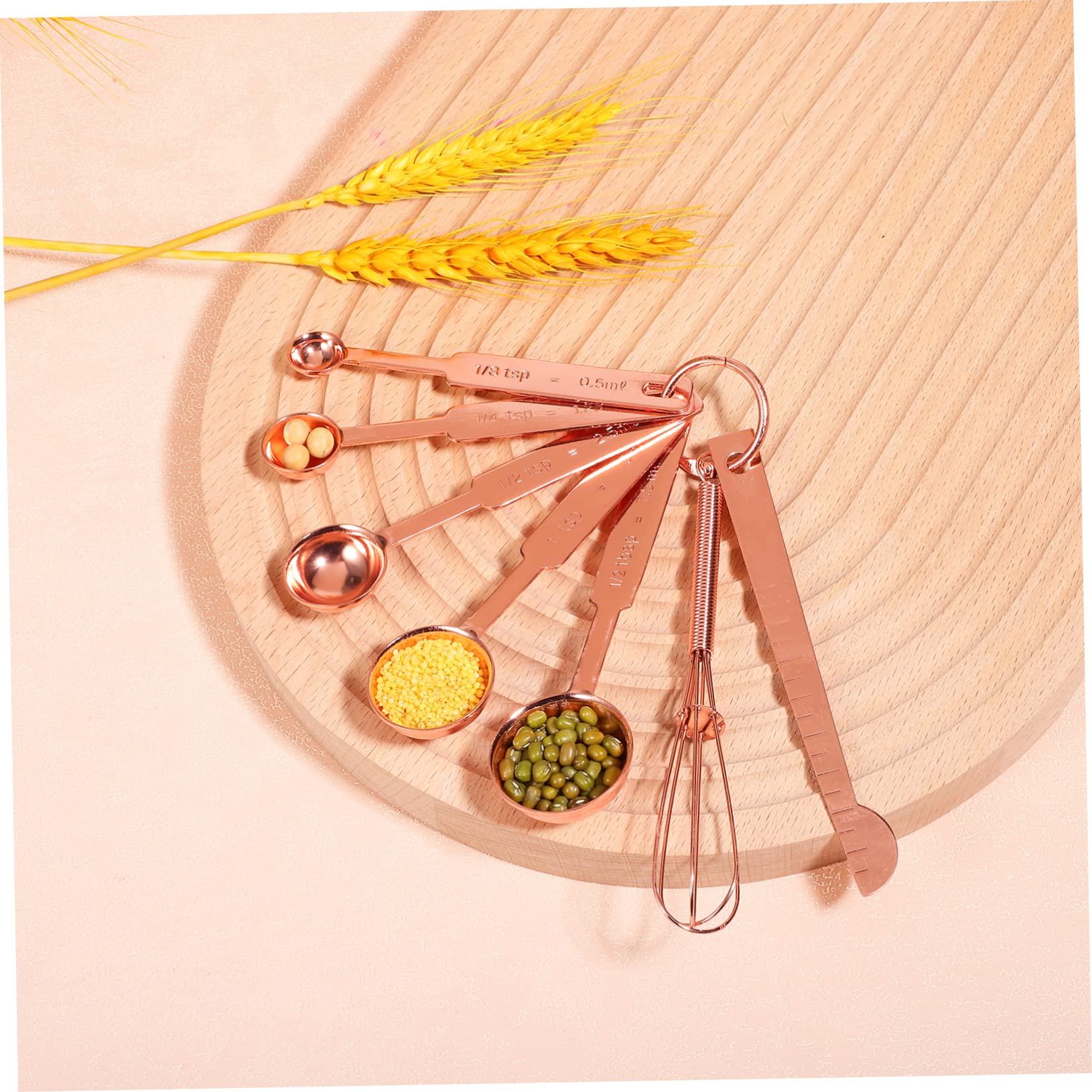 Alipis Juego de 4 Tazas Medidoras Y 7 Cucharas de Acero Inoxidable en Oro Rosa para Cocinar Y Hornear
