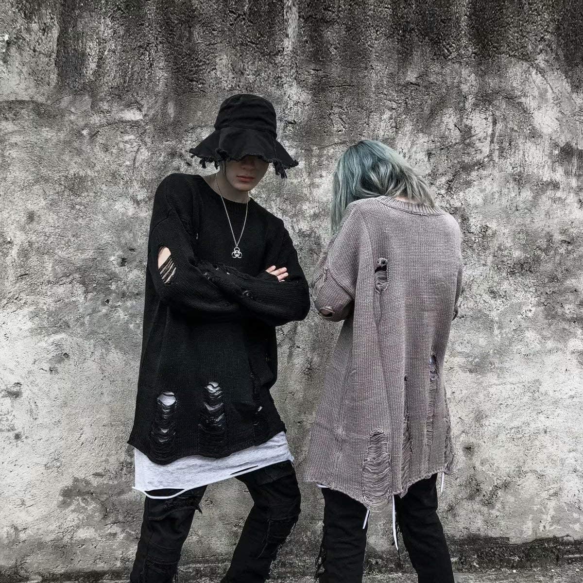 Black Red Striped Sweaters Men Oversized Ripped Hole Knit Pullover Autumn Winter Fashion Long Sleeve Clothing - Image 3