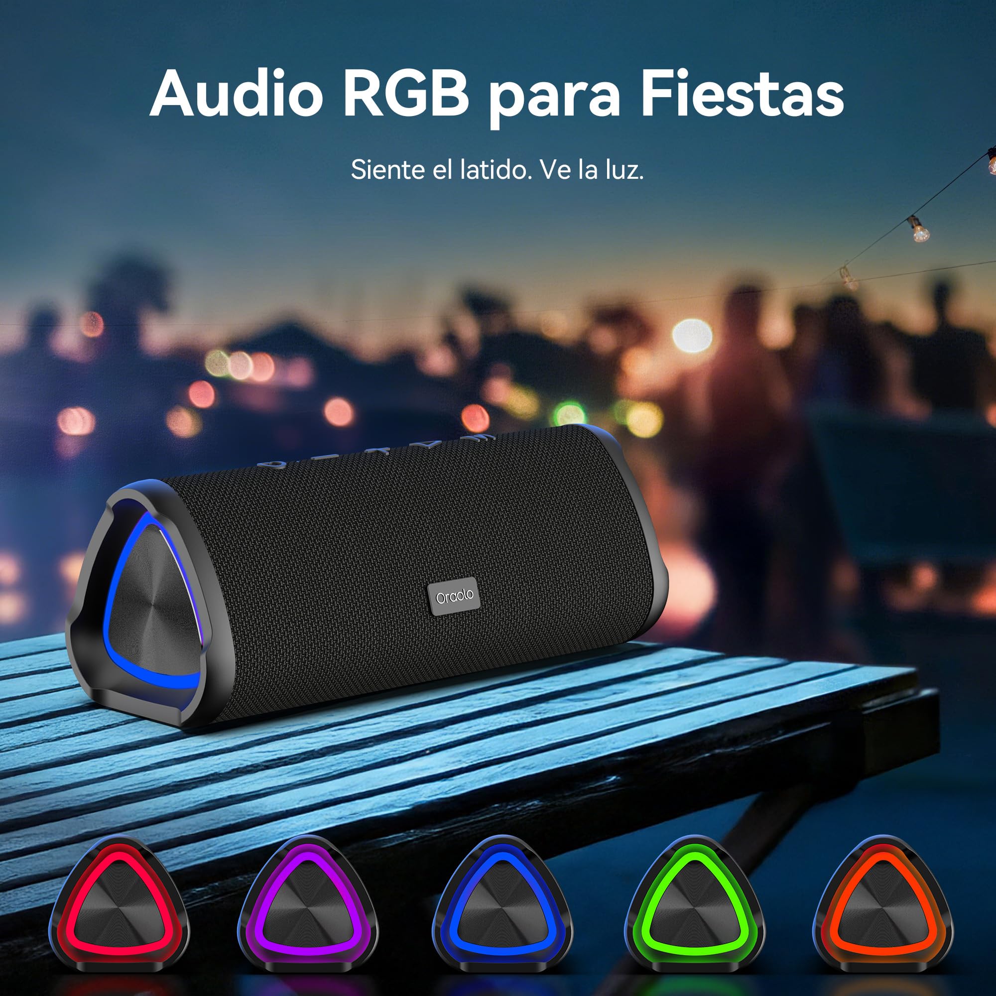 oraolo Altavoz Bluetooth Potente 20W, Bluetooth Speaker RGB Luces, Altavoz Bluetooth Portatil 6.0, 30H Reproducción, IPX6 Impermeable, Soporte AUX/TF Card, Adecuado para Exteriores/Fiestas | Sonido estéreo potente de 20 W luces RGB Bluetooth 6.0 Soporte T