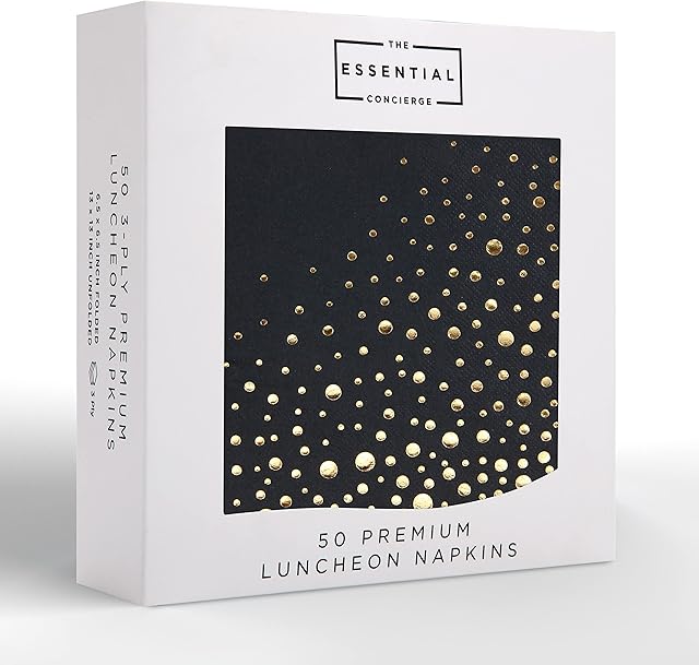 Stylish 6.5x6.5 Inch Black and Gold Napkins for Party -50 Pack of Luncheon Napkins - Black and Gold 3-Ply Disposable Napkins - Add Sparkle to Your Event with Gold and Black Party Napkins