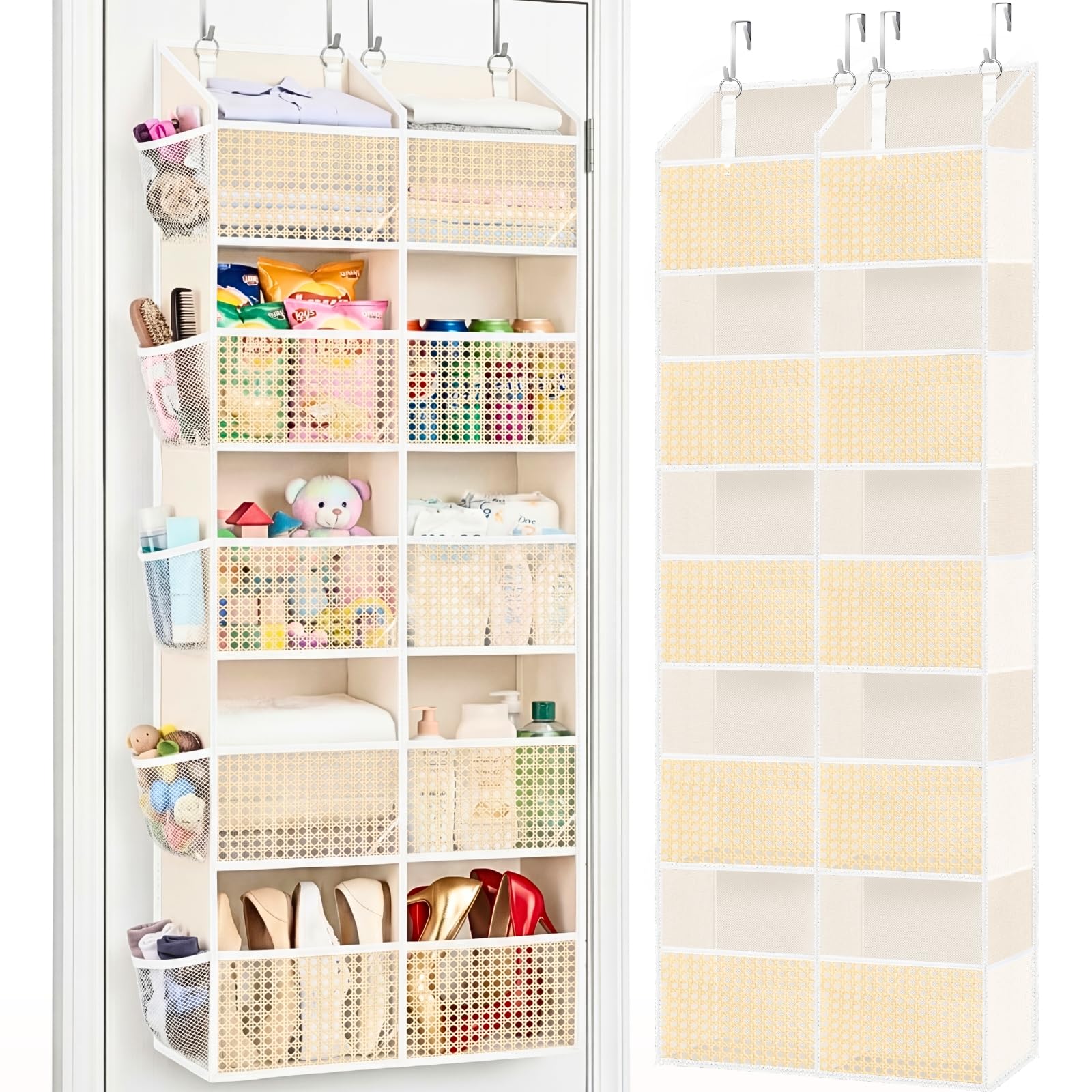 Over The Door Organizer 5 Tiers, Extra Large Behind Door Storage of 10 Compartments, 80 lbs Weight Capacity Hanging Storage Organizer with Clear Window Kids Toys, Shoes,Diapers, Braided Style — image 1