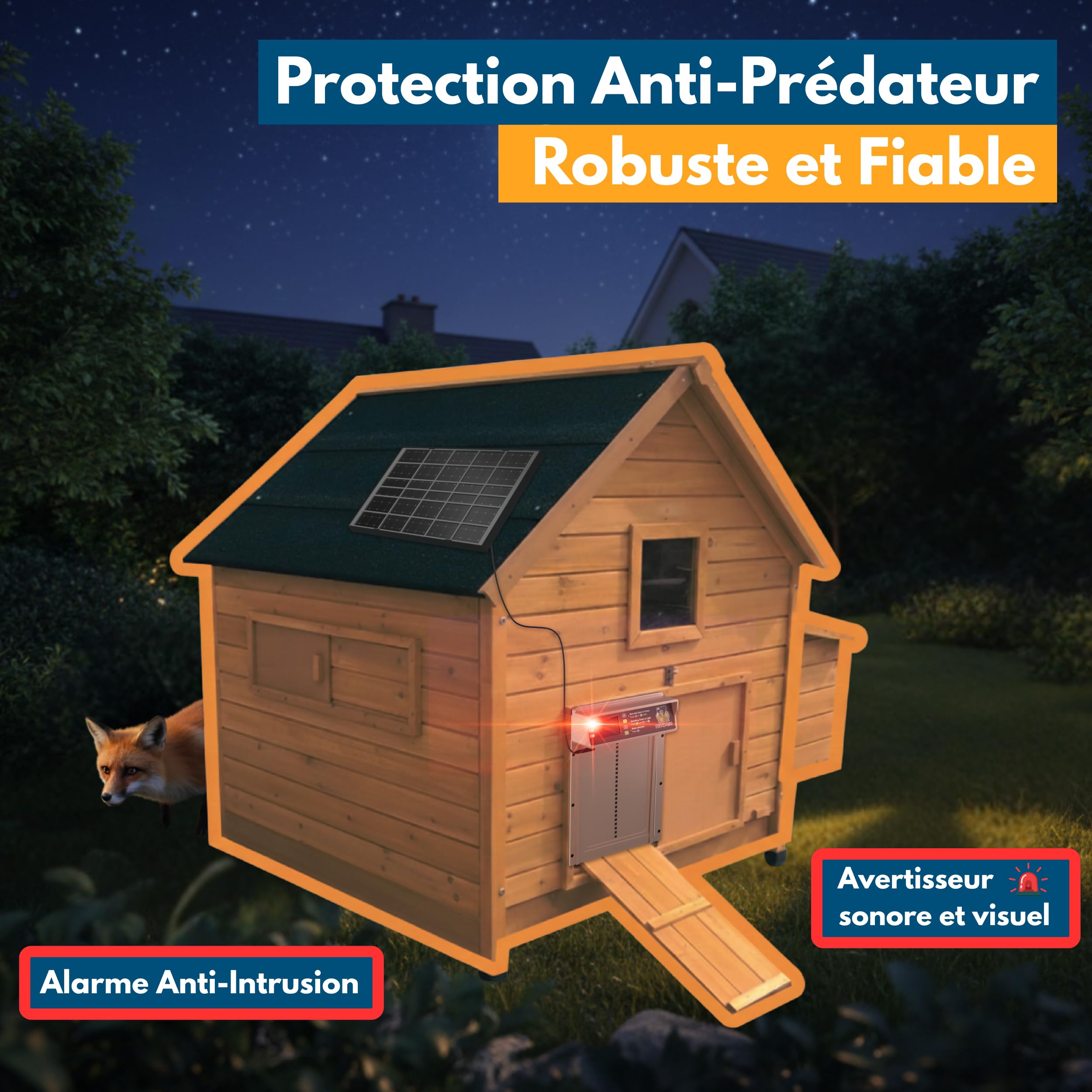 Porte Poulailler Automatique Solaire SEZAMATIC - Aluminium - Ecran LCD - Télécommande - Capteur de Lumière et Minuterie - Fonction Anti-pincement - Sécurité et Tranquillité d'esprit - Garantie 2 Ans