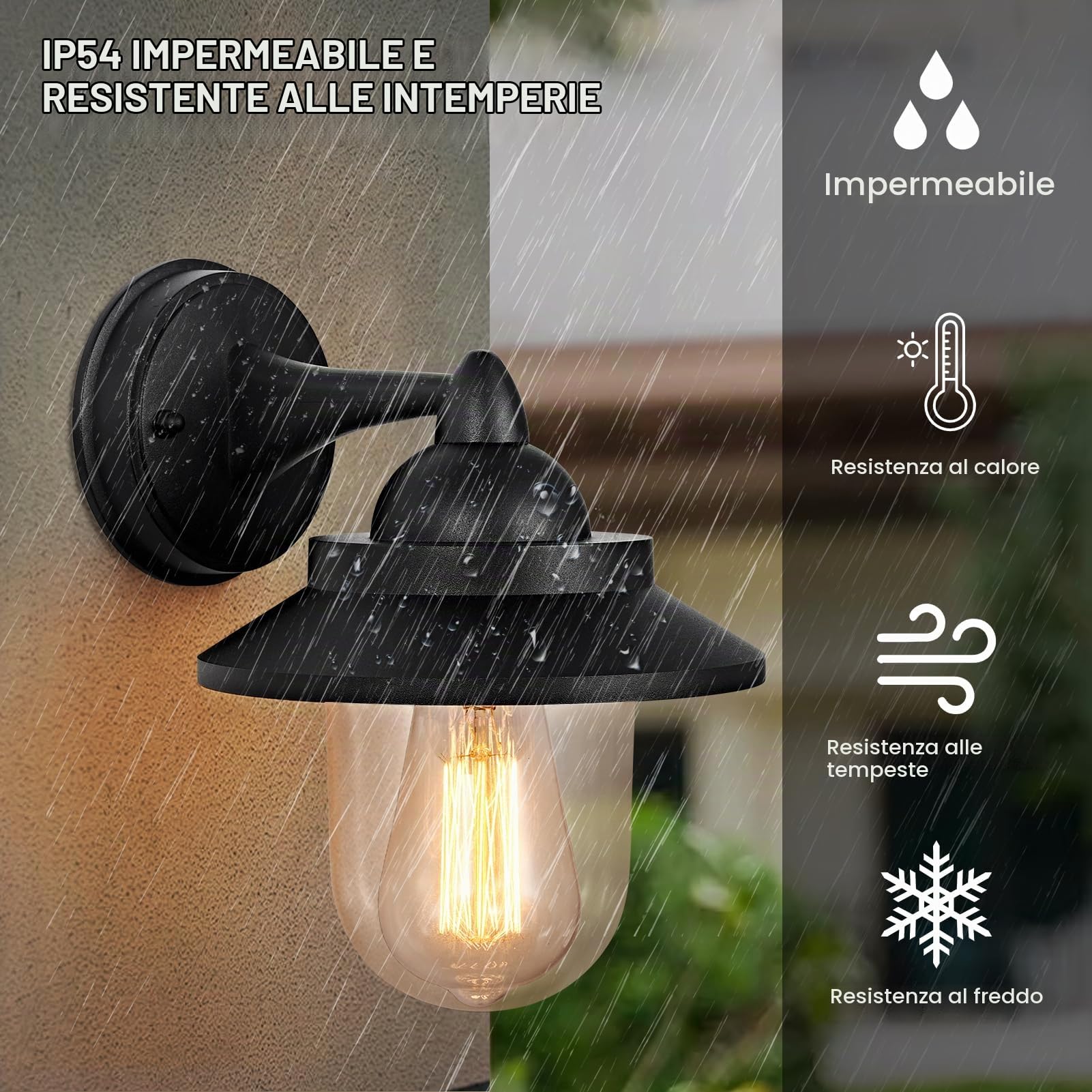HARPER LIVING applique da esterno, lampada da parete per esterni E27 alimentata a rete con paralume trasparente, IP54 resistente alle intemperie, in alluminio pressofuso, lanterna da esterno retrò