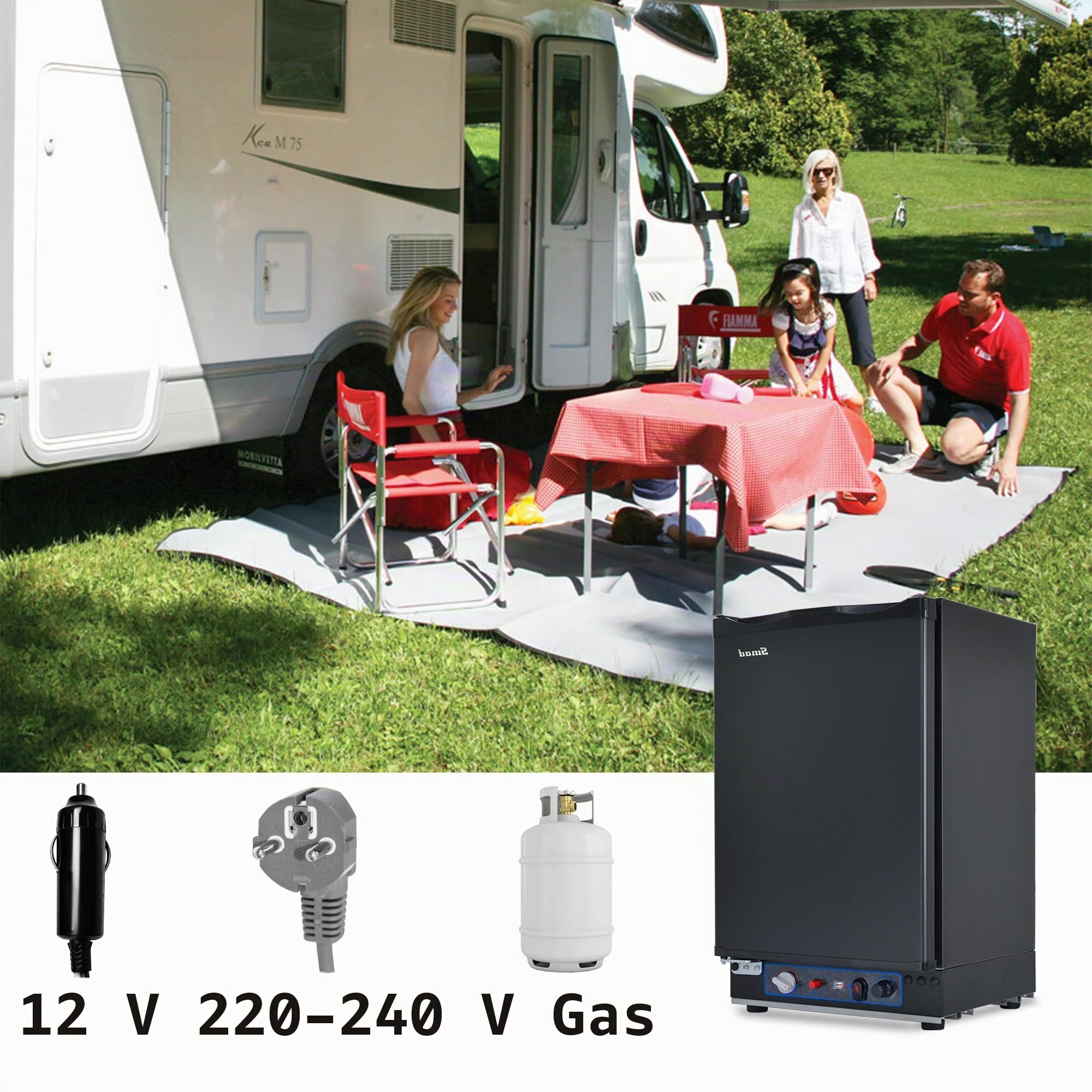 Smad Camping Gas Kühlschrank 12V 230V, 40L, 0-10℃, Leiser Absorber Wohnmobil Kühlschrank für Auto, Büro und Schlafzimmer, Wendetür, Schwarz