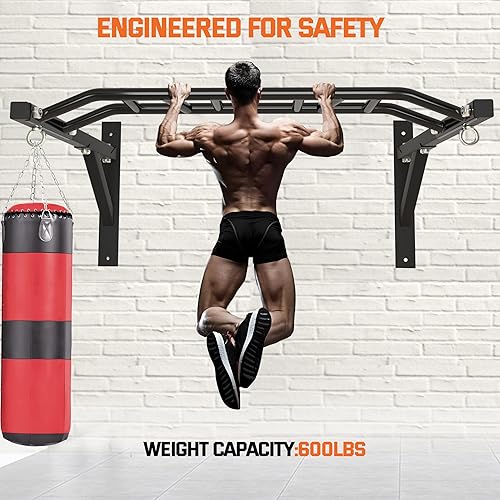 Miniatura 4 de Upgraded-HWOOUSA - Barra de dominadas montada en la pared, barra de agarre múltiple resistente con 14 posiciones de agarre, equipo de gimnasio en