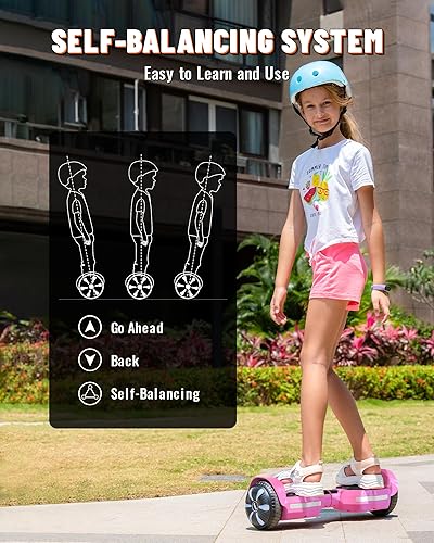 Miniatura 4 de SIMATE Scooter  Placa autoequilibrante de 6.5 pulgadas con ruedas de iluminación LED, altavoces Bluetooth y aplicación, motores duales de 250 W,