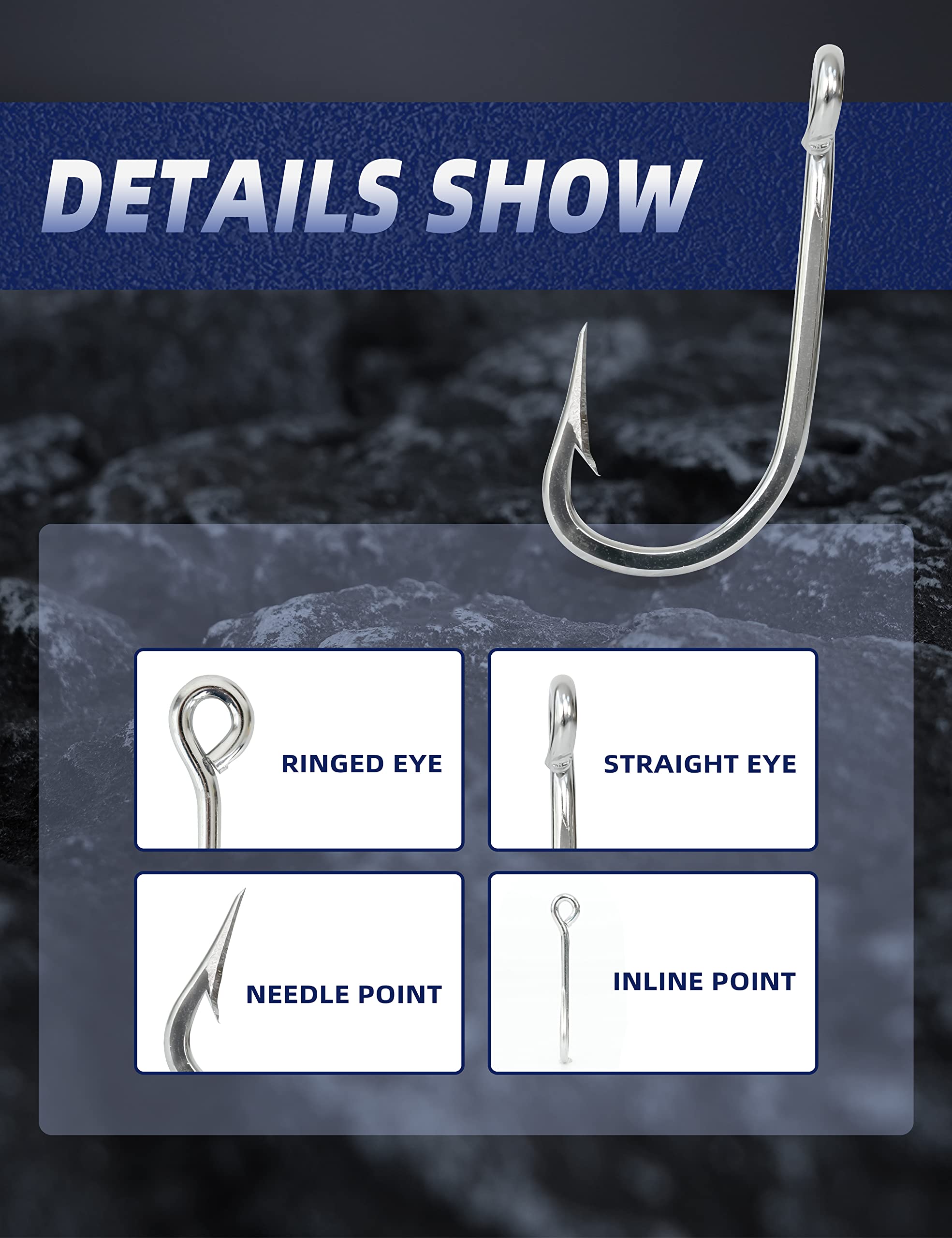 BLUEWING - Ganchos de pesca con punta de aguja, 5 piezas/10 unidades, ganchos de pesca de acero inoxidable, ganchos extra afilados para pesca en agua dulce y salada