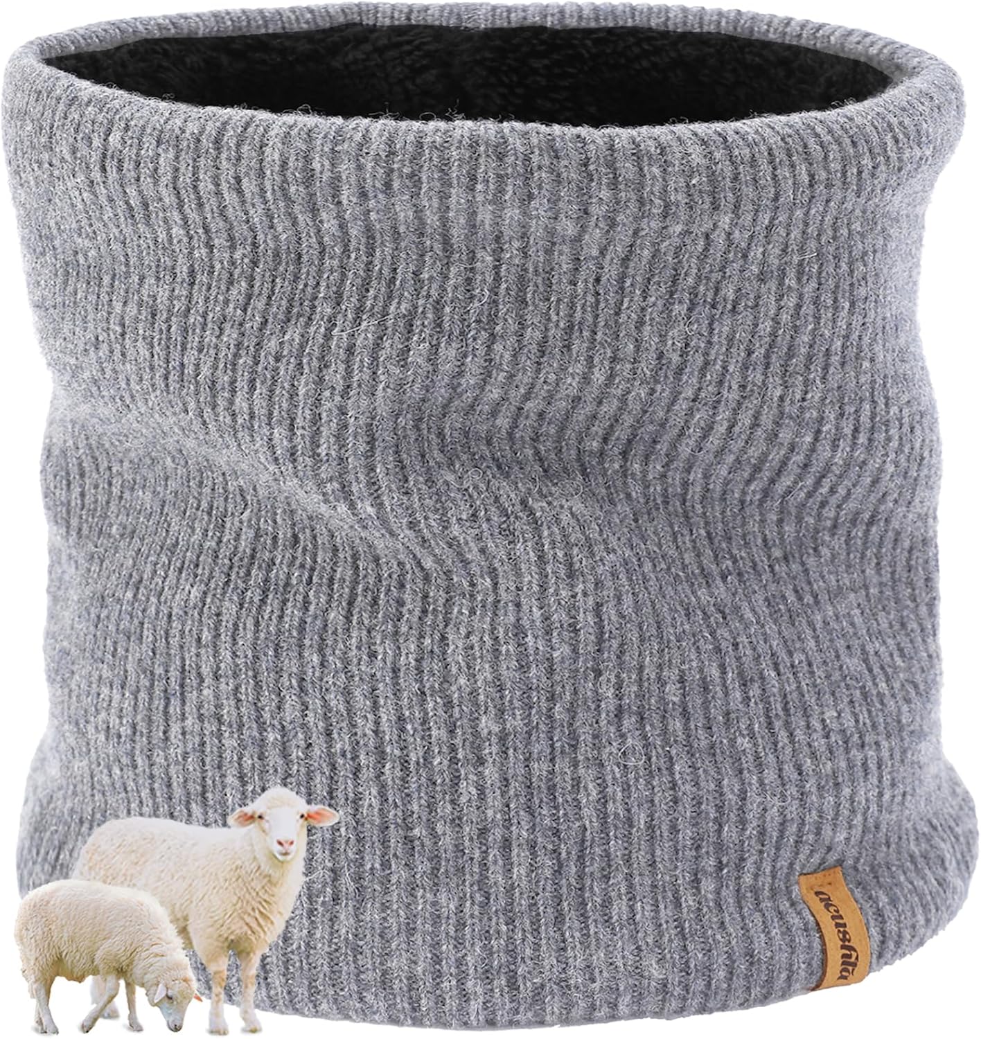 ACUSHLA Merino Wool Neck Gaiter for Men & Women - Fleece Lined Heavyweight Warm Knitted Scarf Neck Warmer Ski Face Mask